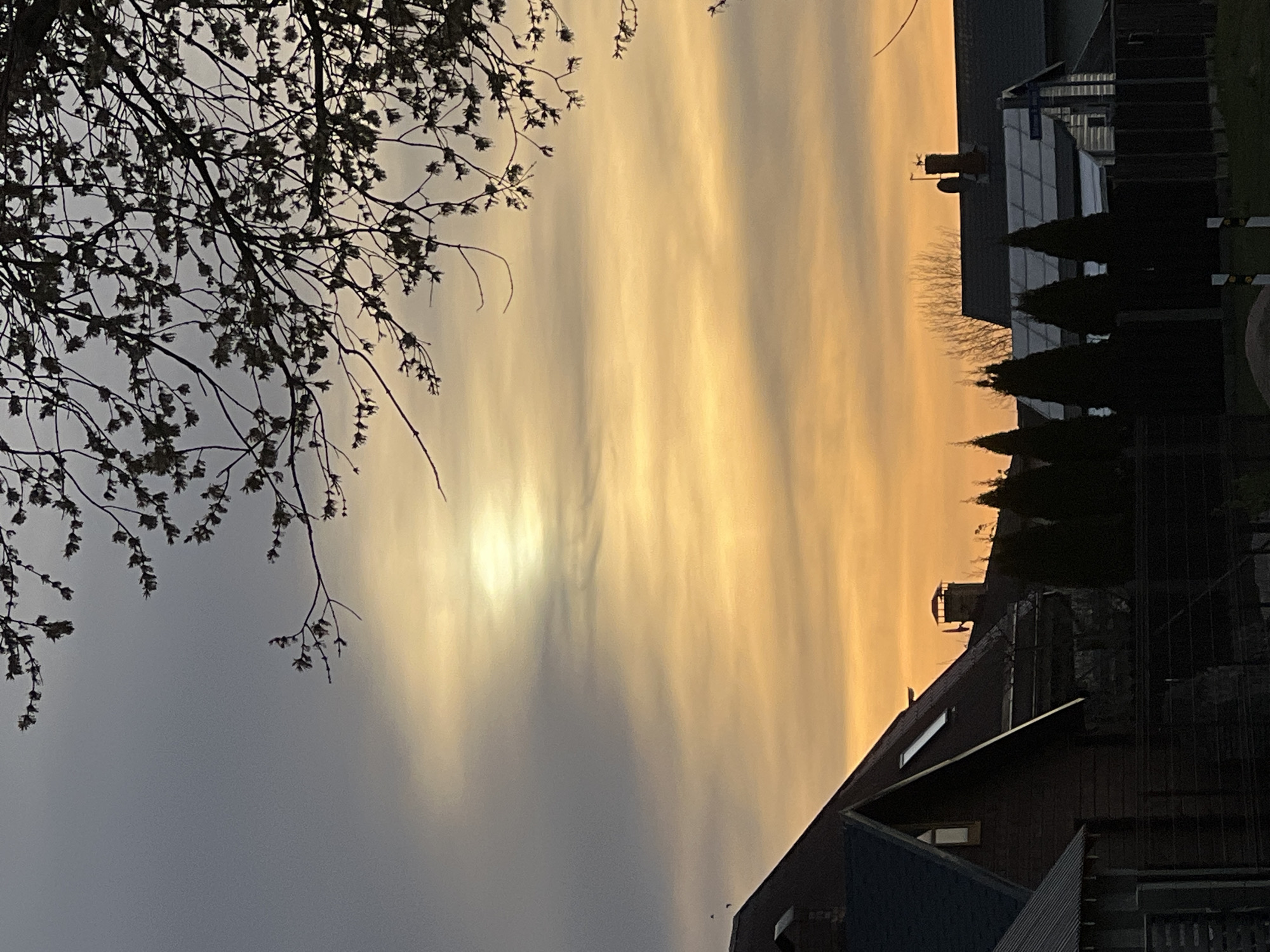 Dramatic sunset illuminates Riga streets and gardens