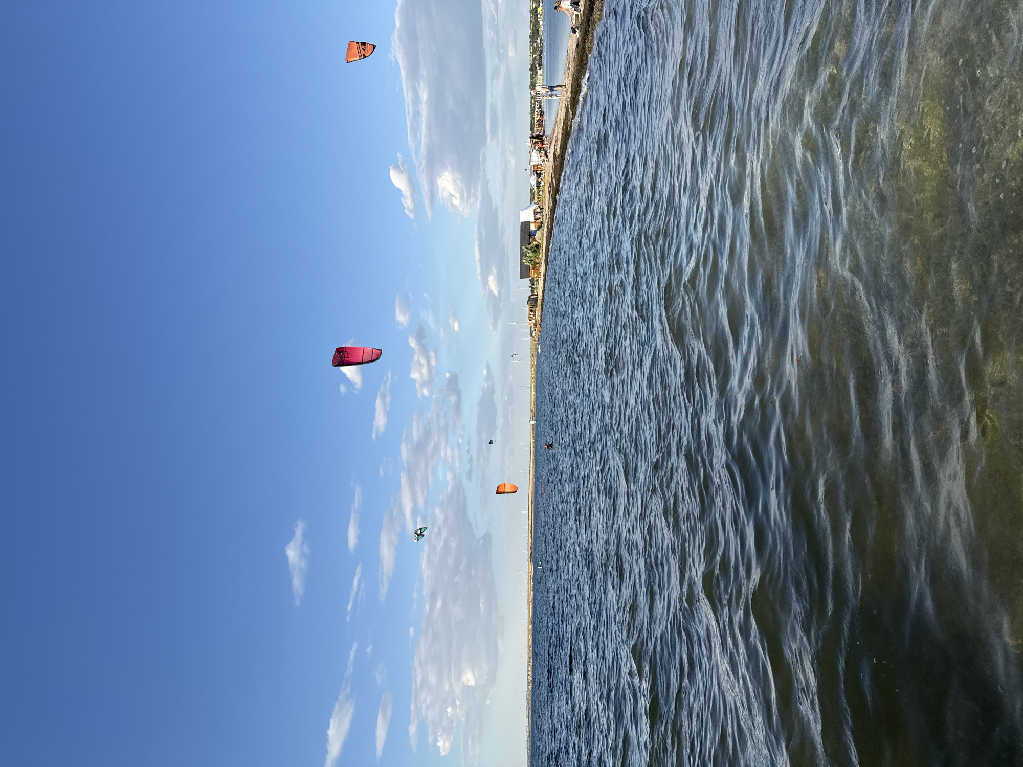 Kitesurfers out on the water near Ukrainka on a sunny day