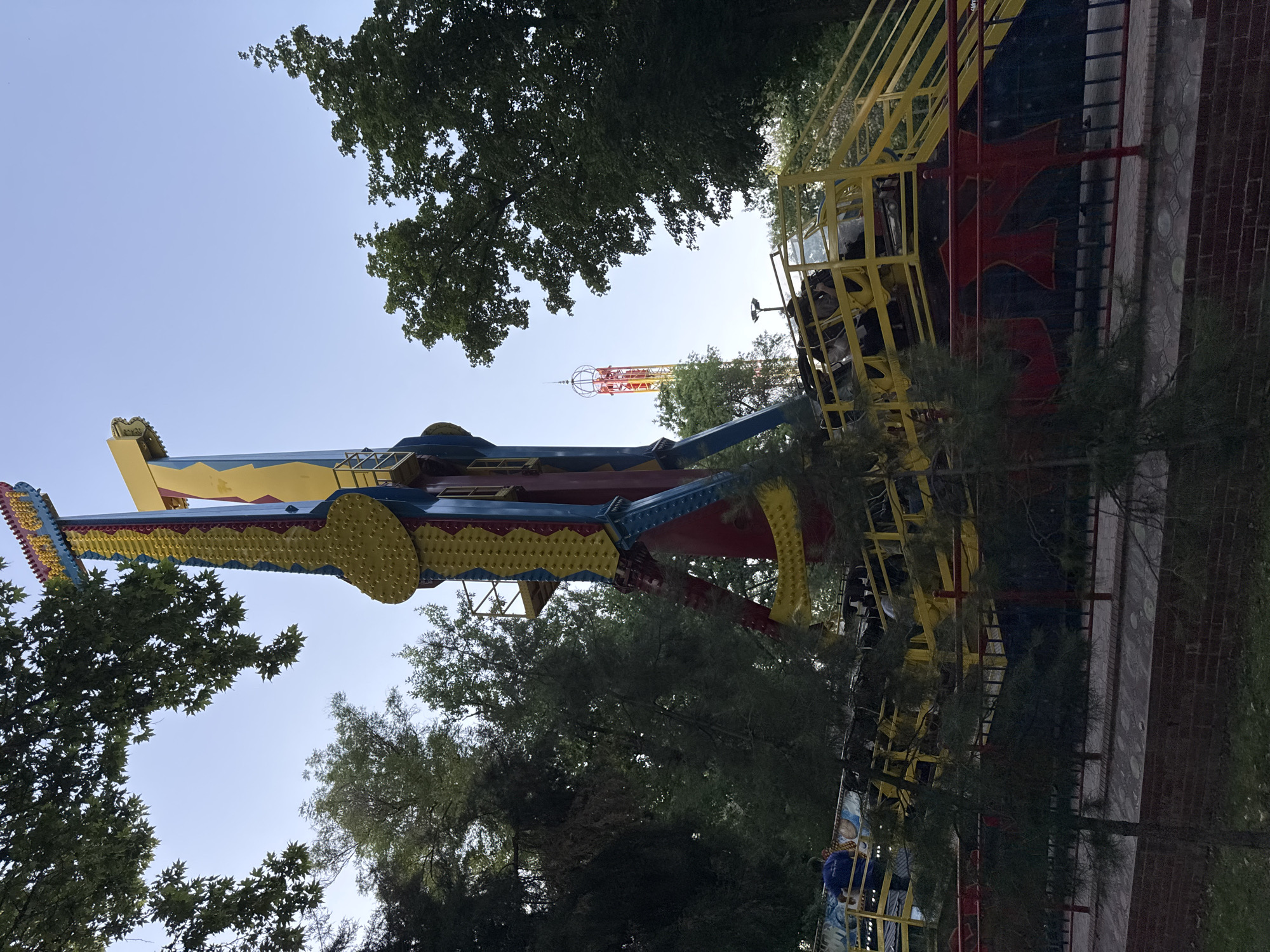 Afternoon stroll through amusement park captures wildlife and rides