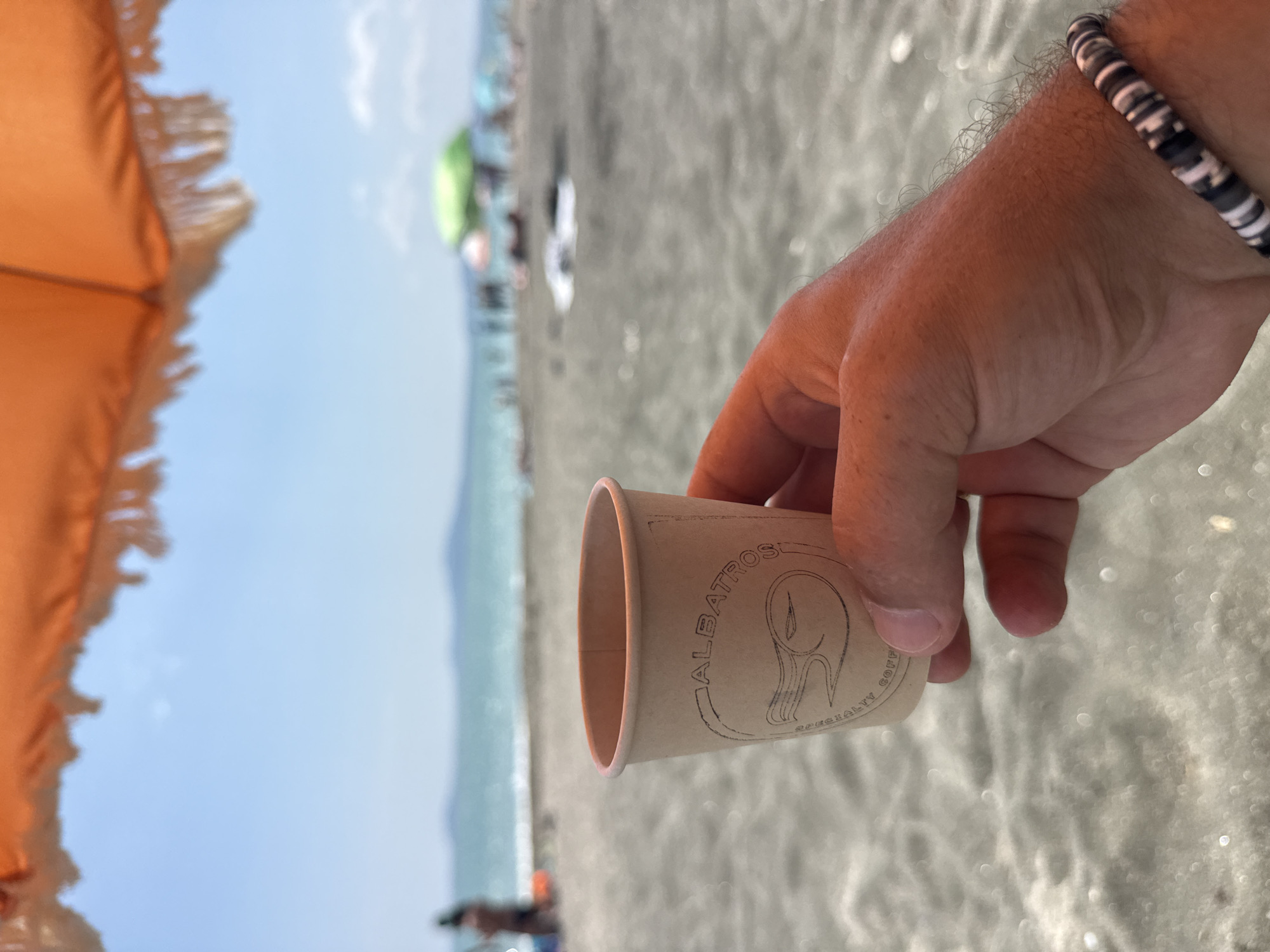 Albatros specialty coffee cup at Burgas beach