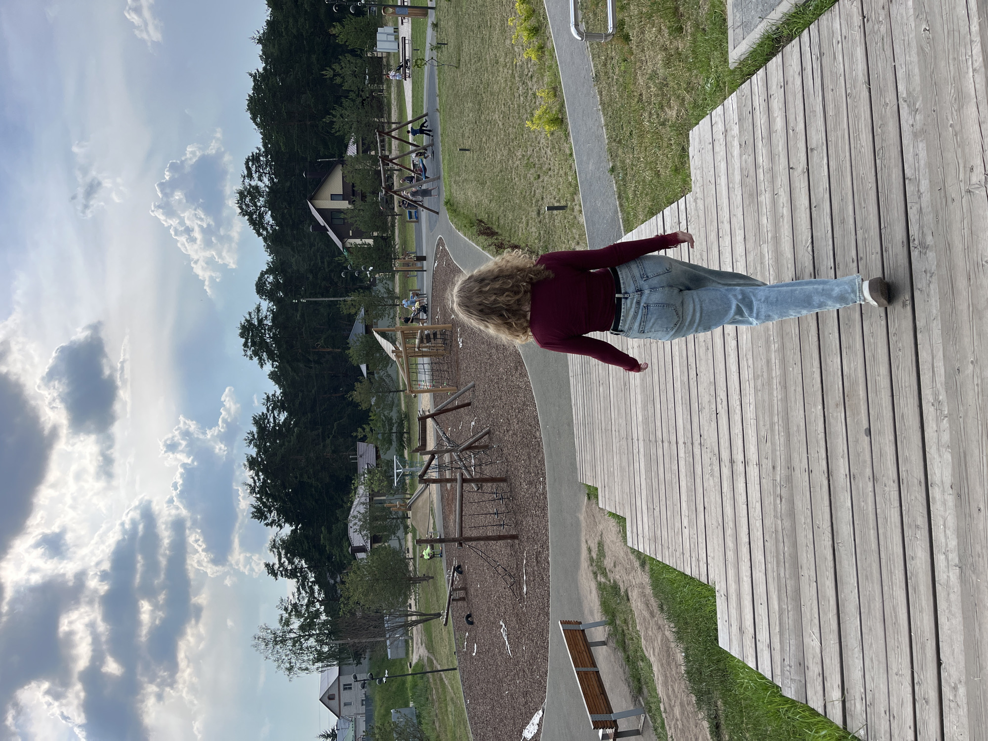 Park walkway and Soviet apartment buildings in Zelenodol'sk