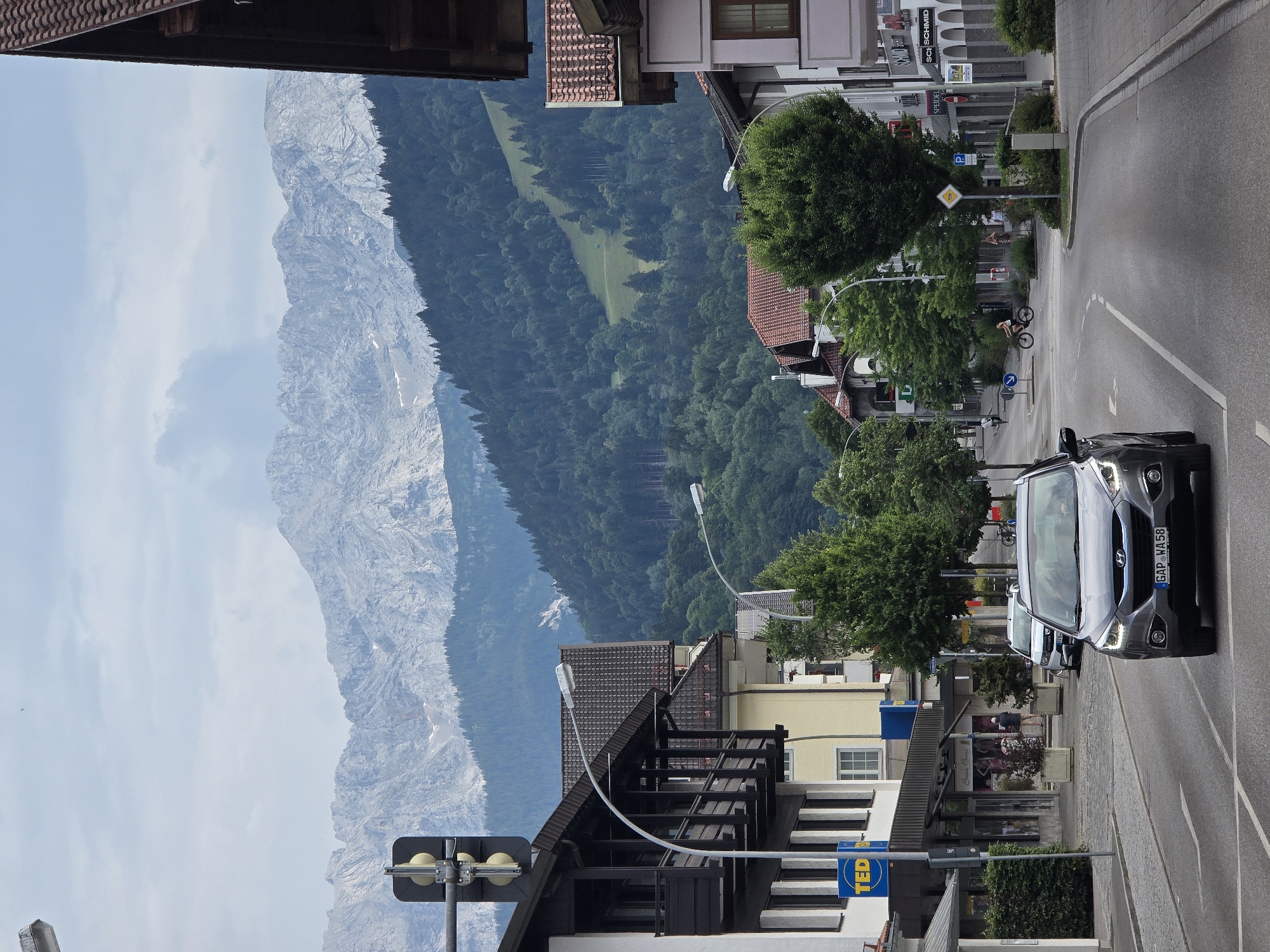 Street scenes and river views in Garmisch-Partenkirchen, Alps backdrop