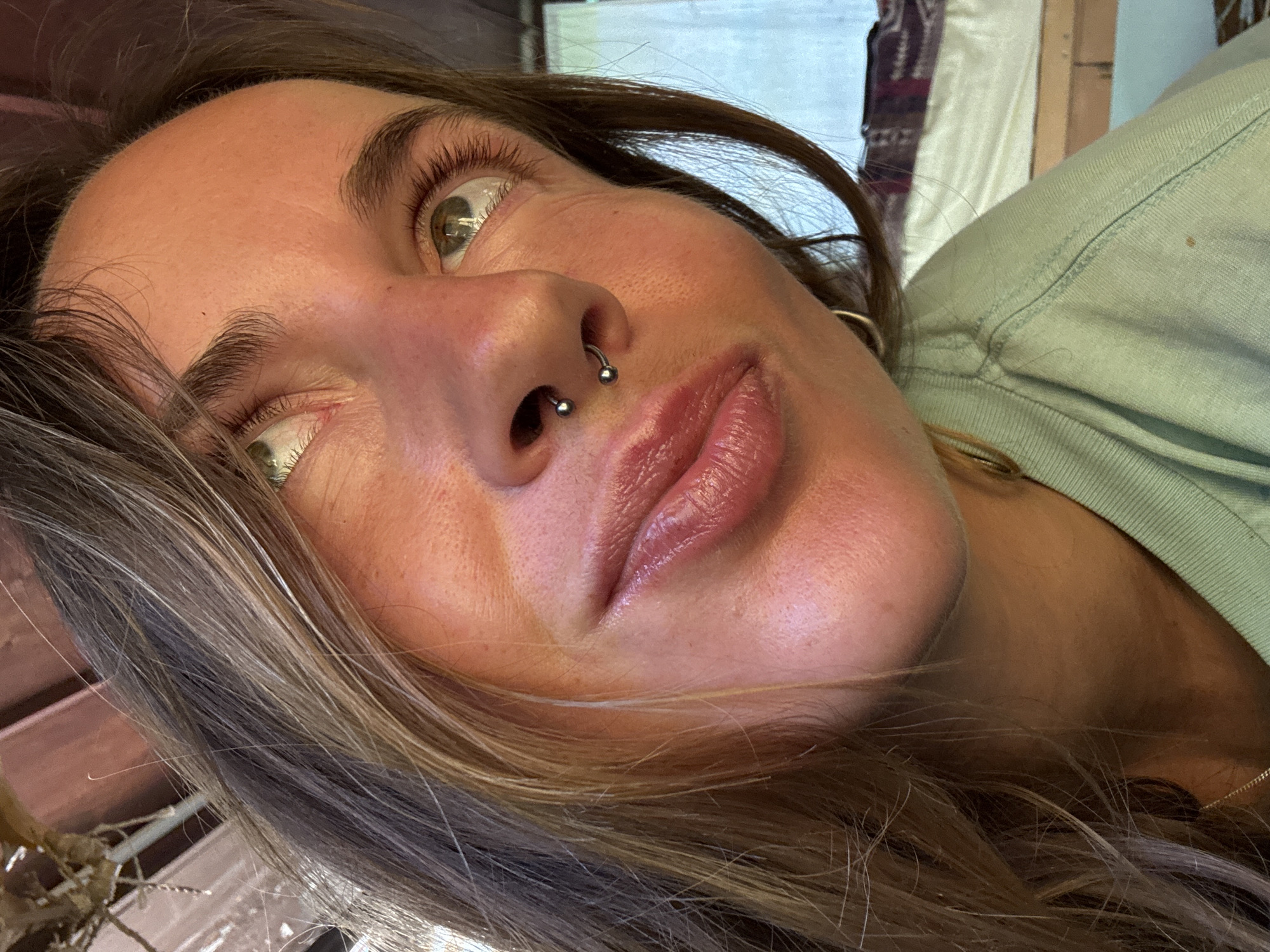 Indoor selfie session, close-up portraits and mirror shots at home