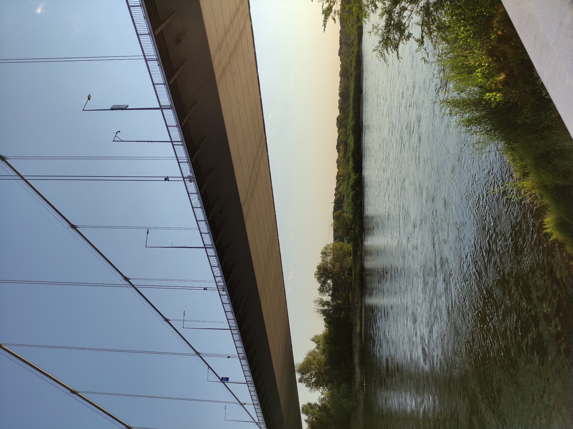 Afternoon views of Semey's suspension bridge over the Irtysh River