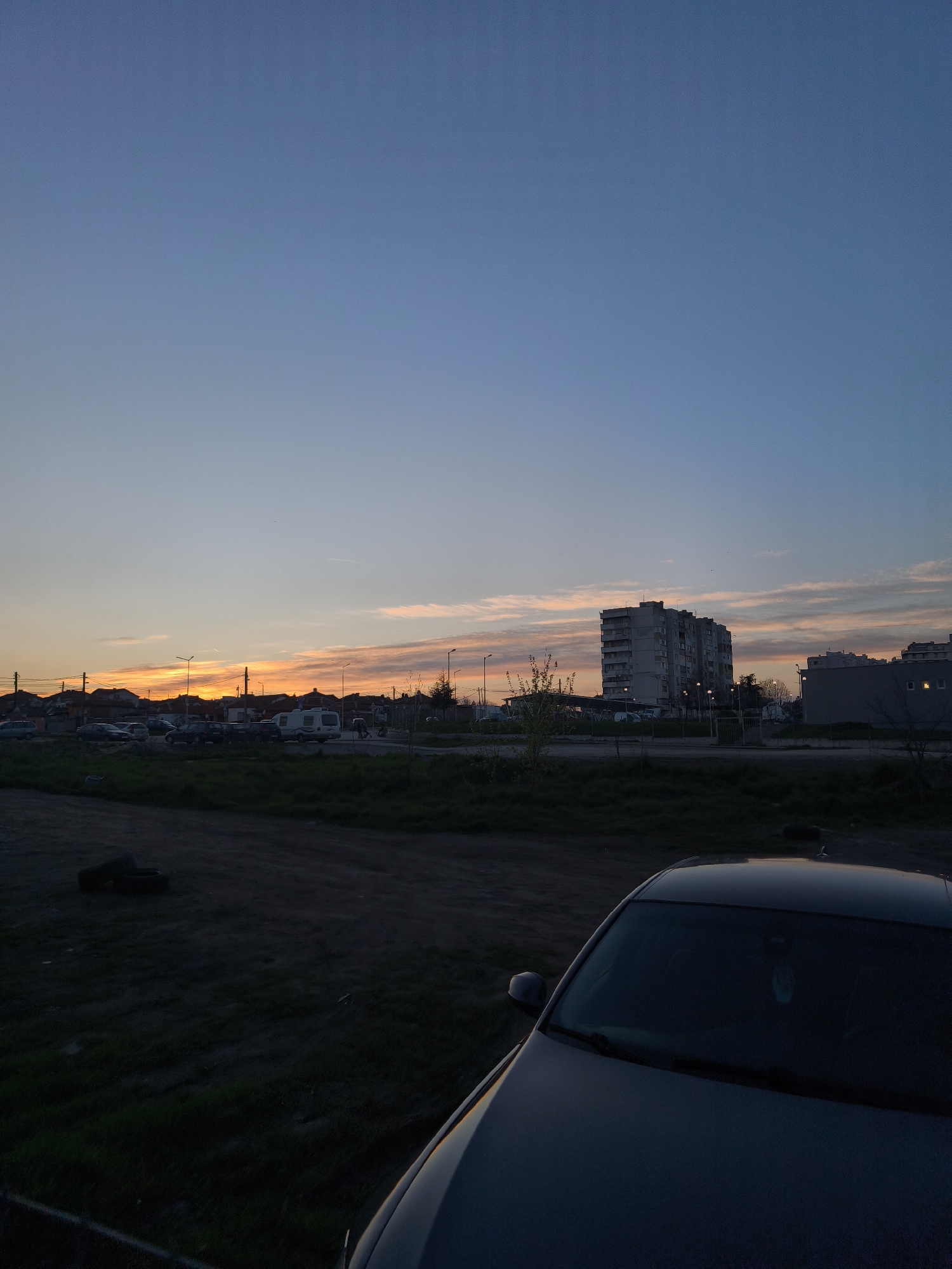 Sunset captures urban skyline in Burgas, Bulgaria