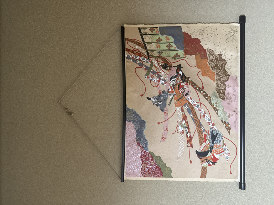 Traditional Japanese artwork observed on wall in Nozawaonsen