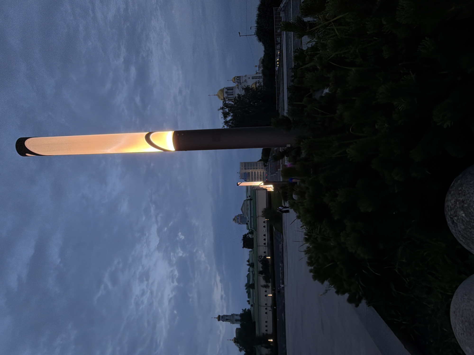 Yekaterinburg at dusk: architecture, sculpture, and city lights