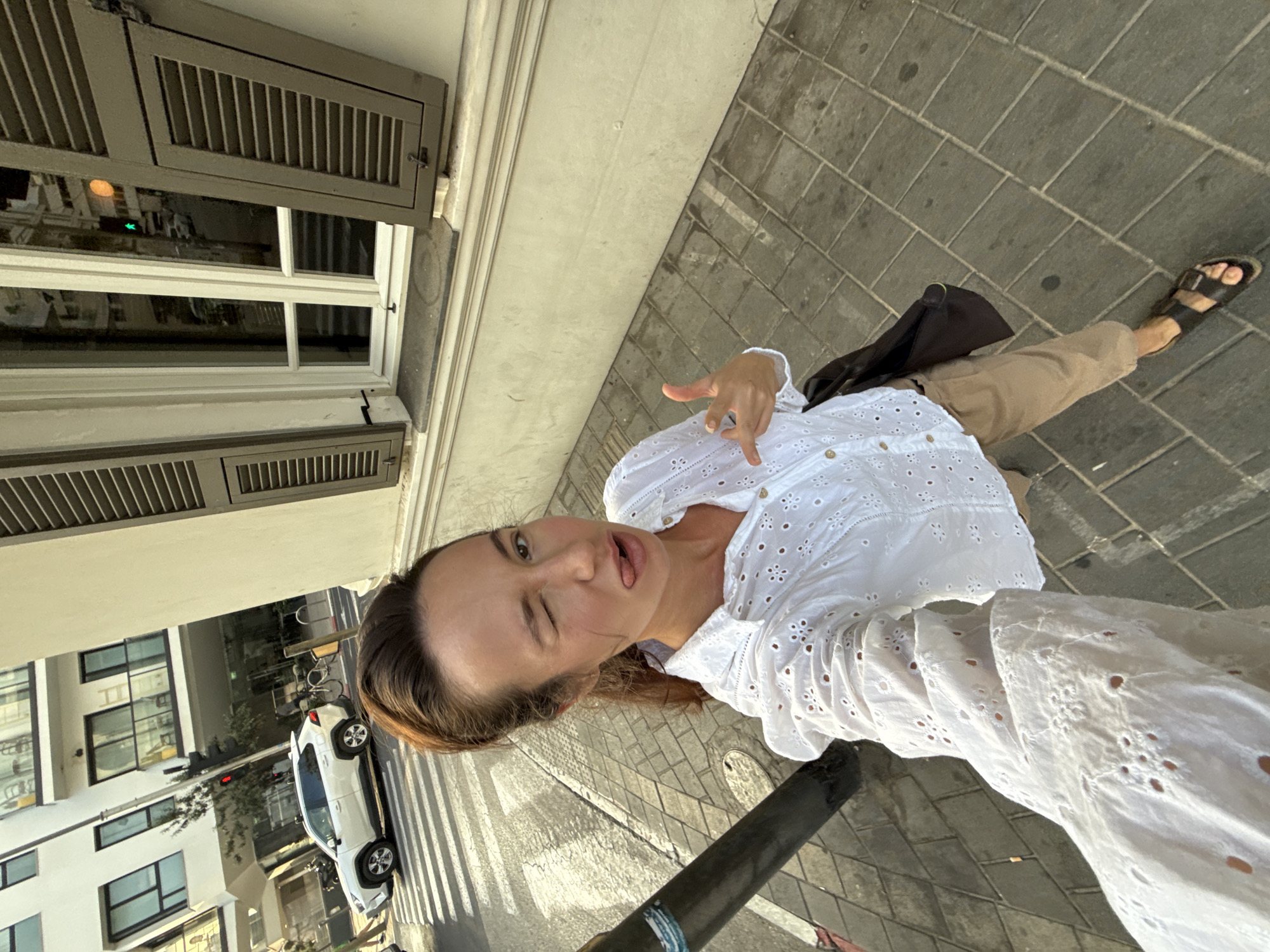 Selfie session around Tel Aviv, sidewalk to shop
