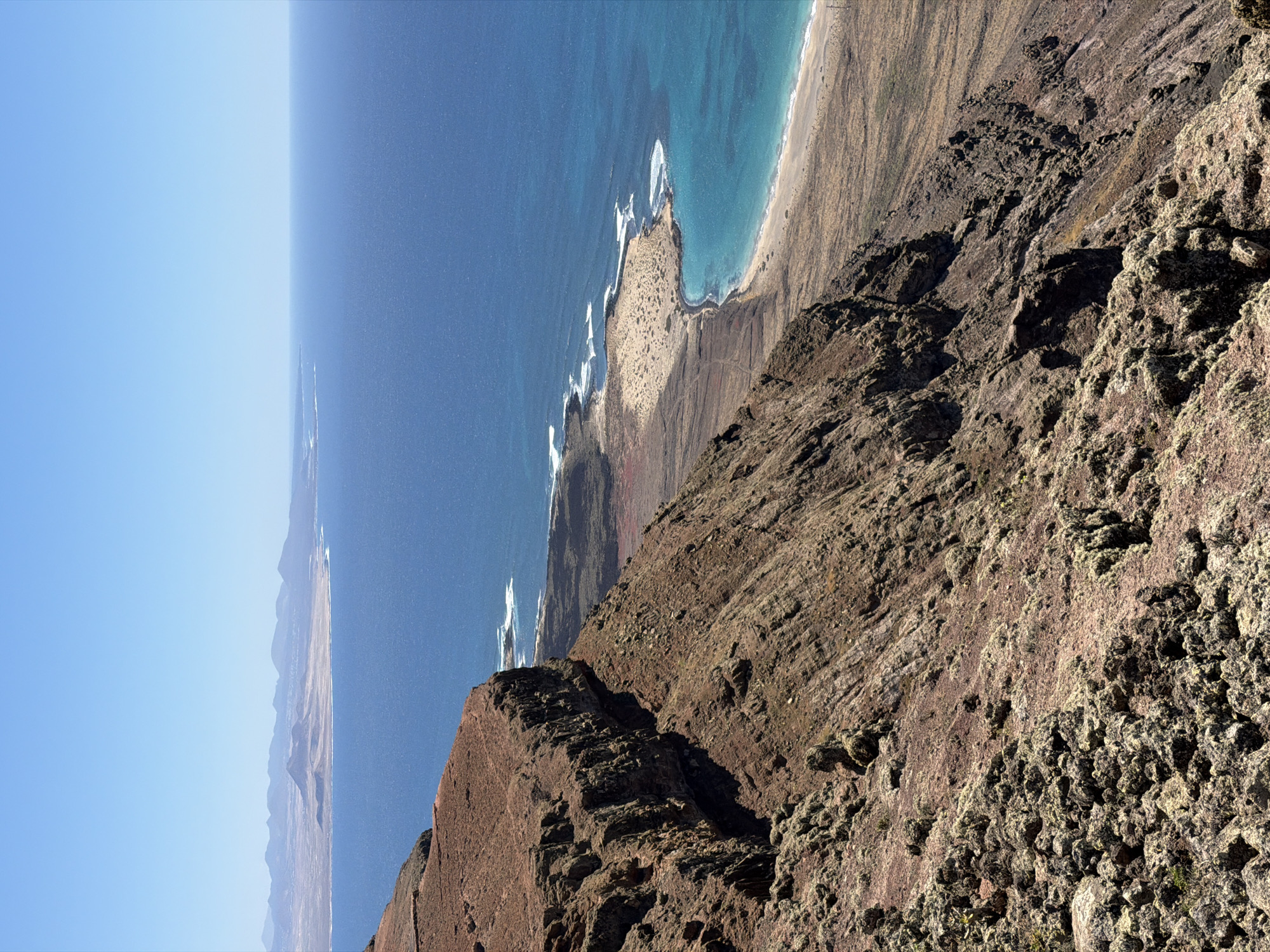 Aerial views document volcanic coastline in Lanzarote, Spain