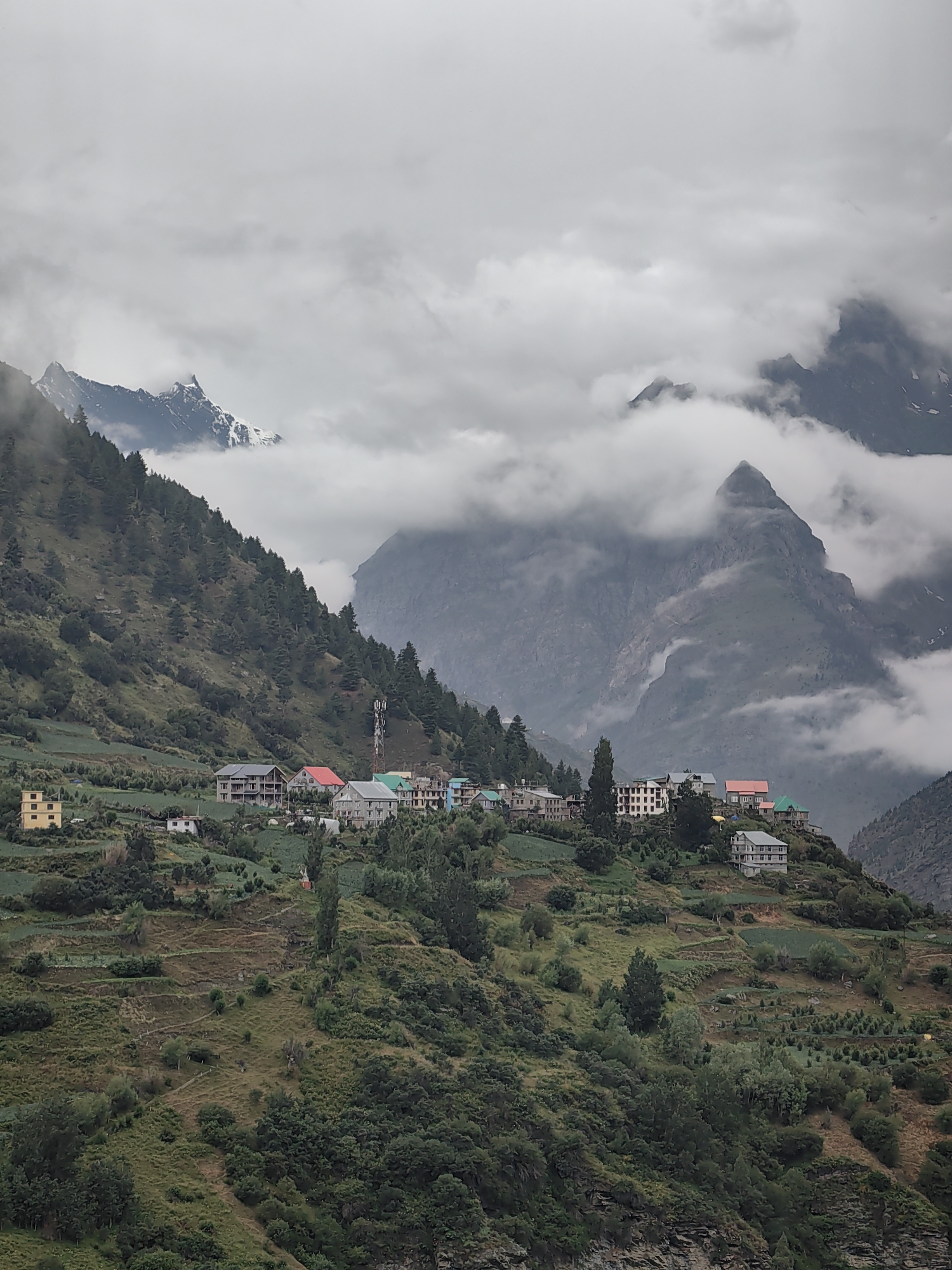 Overcast day in Keylong, Himachal Pradesh mountain town