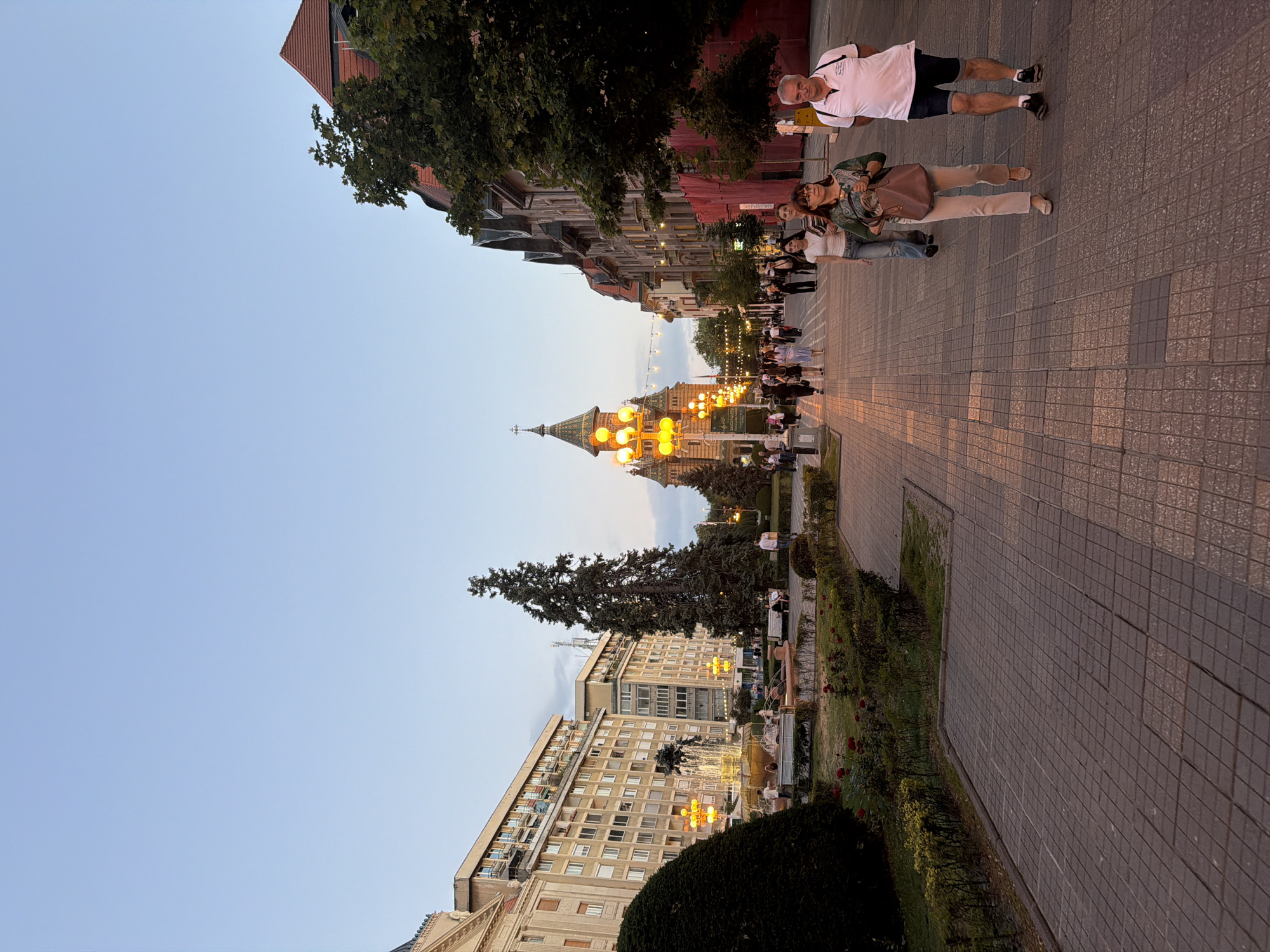 Evening scenes captured in Timișoara showing cathedral and fountain
