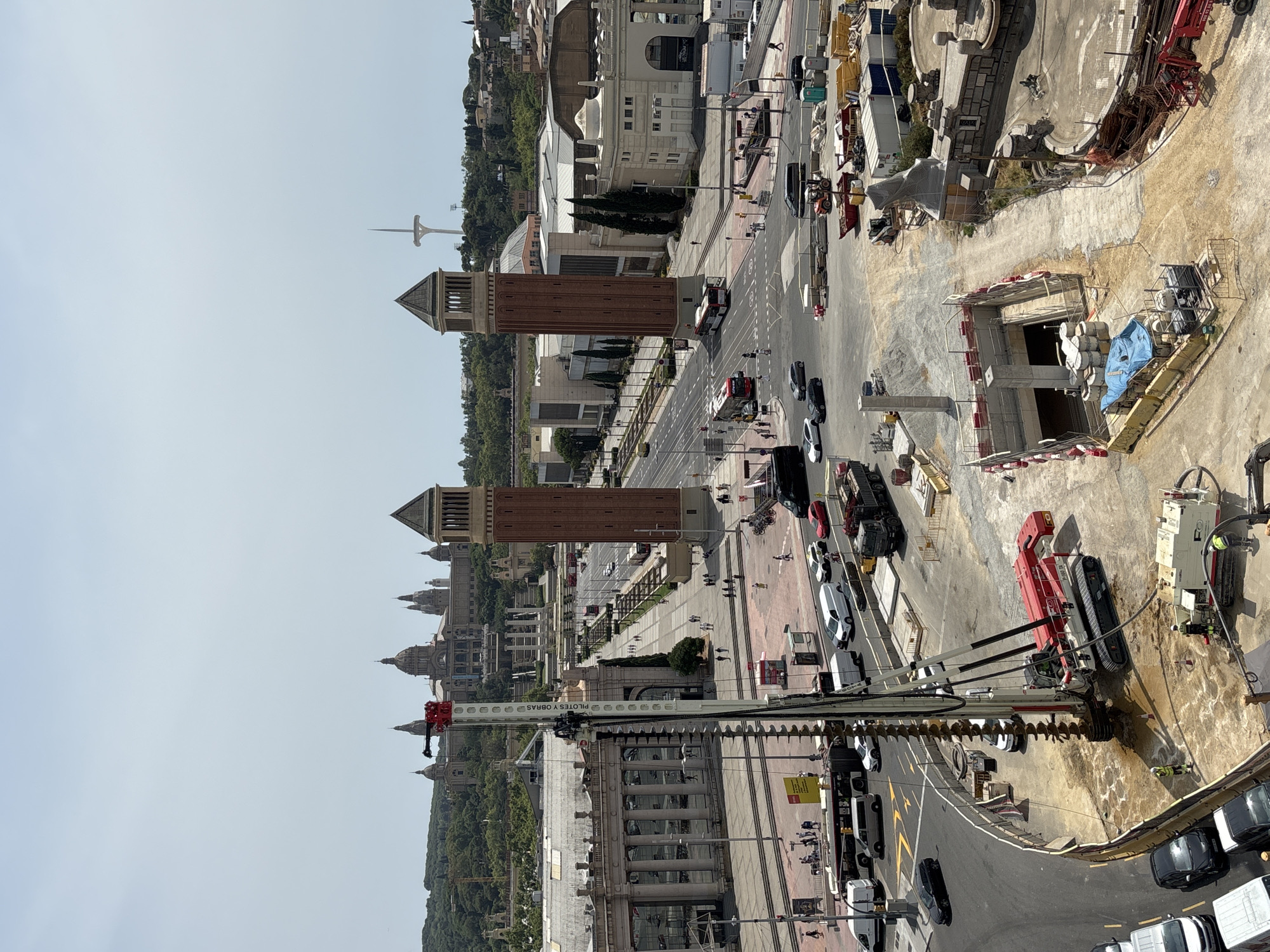Drilling rig at active Barcelona construction site near Plaça d'Espanya
