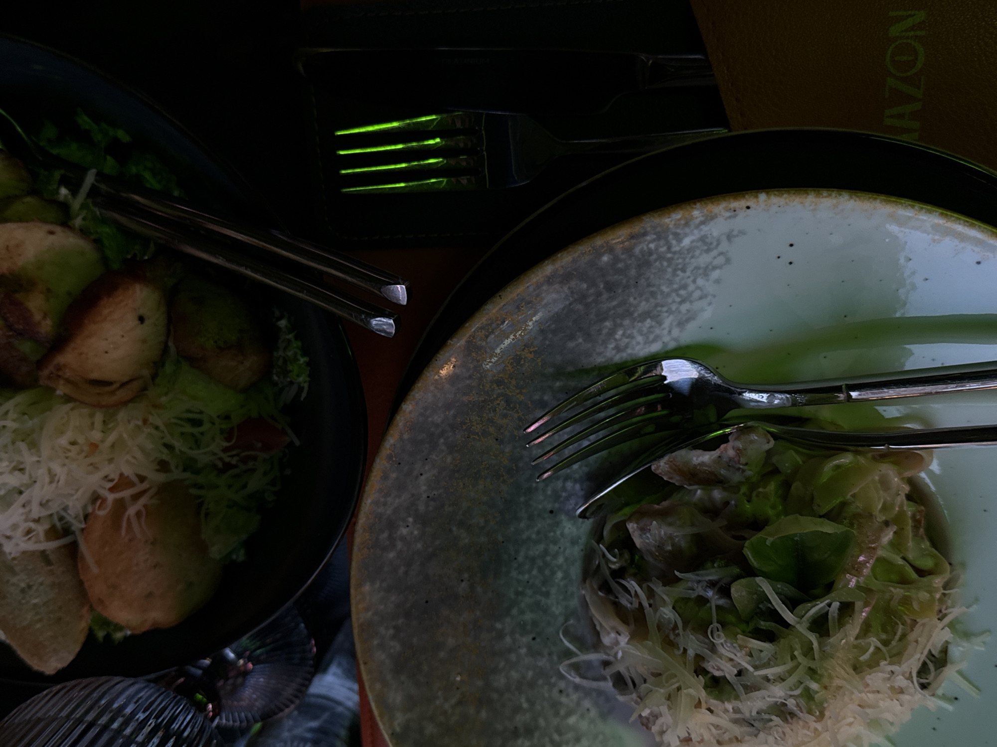 Diner enjoys pasta and salad at Yerevan restaurant