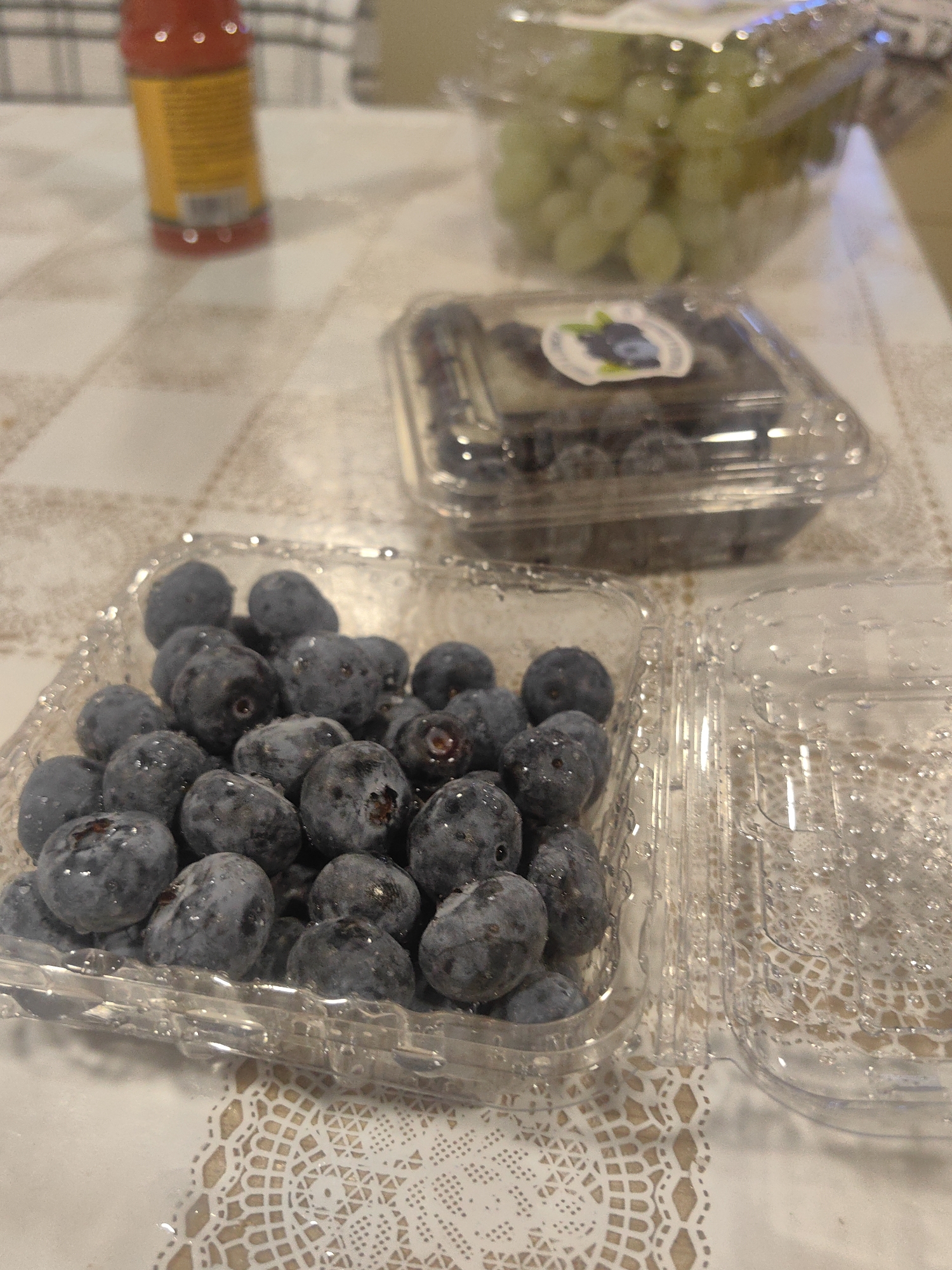 Fresh fruit arrangement documented on tablecloth in Bulgarian town