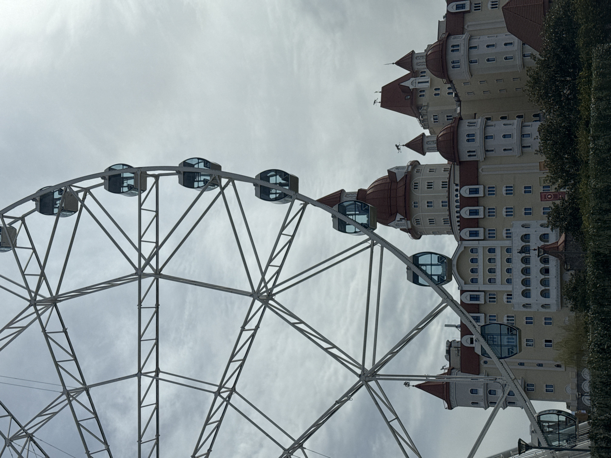 Ferris wheel and yellow building observed in Sirius, Russia