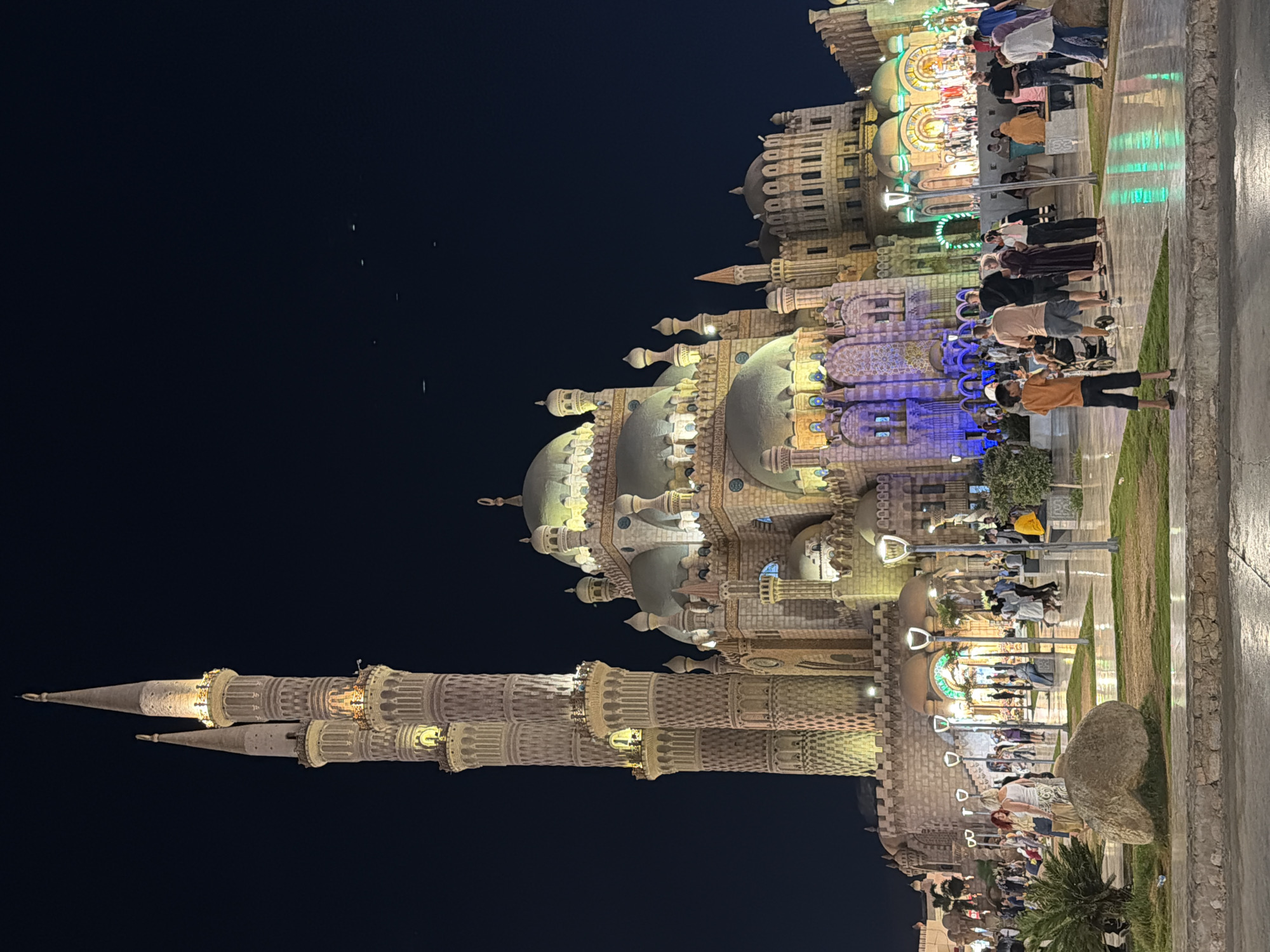 Al-Sahaba Mosque glowing at night in Sharm El Sheikh