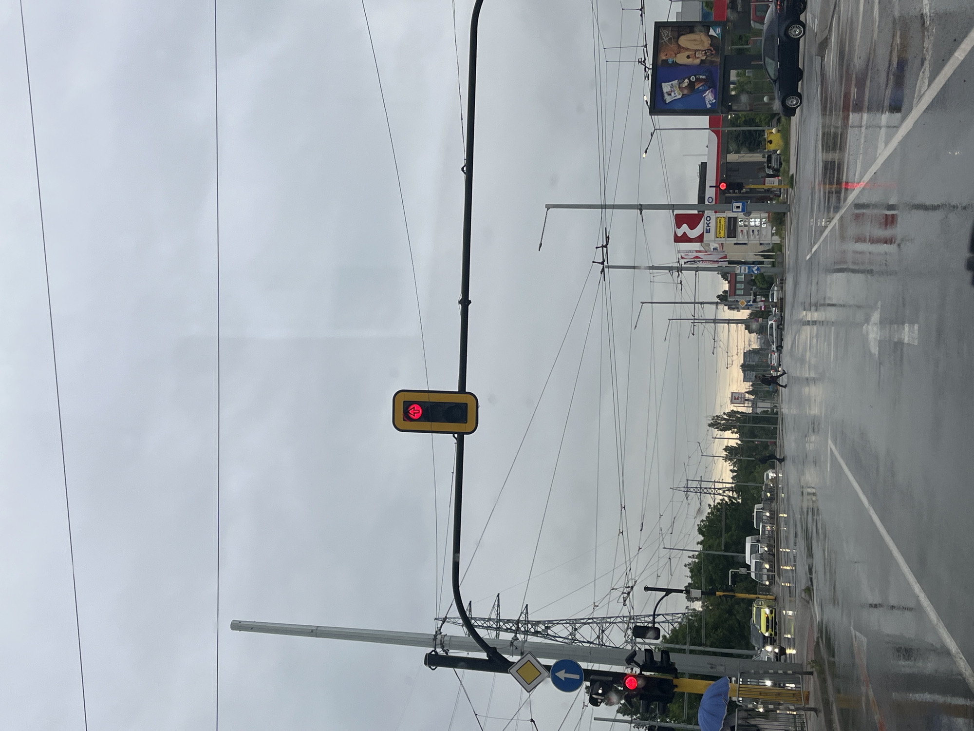 Rainy morning street conditions observed in Sofia Bulgaria