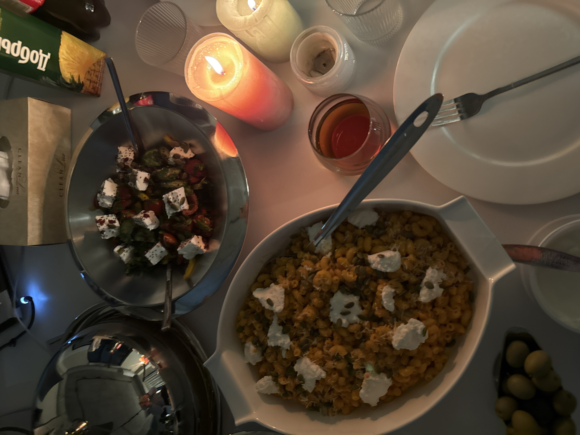 Candlelit dinner with pasta, salad served in Yerevan residence