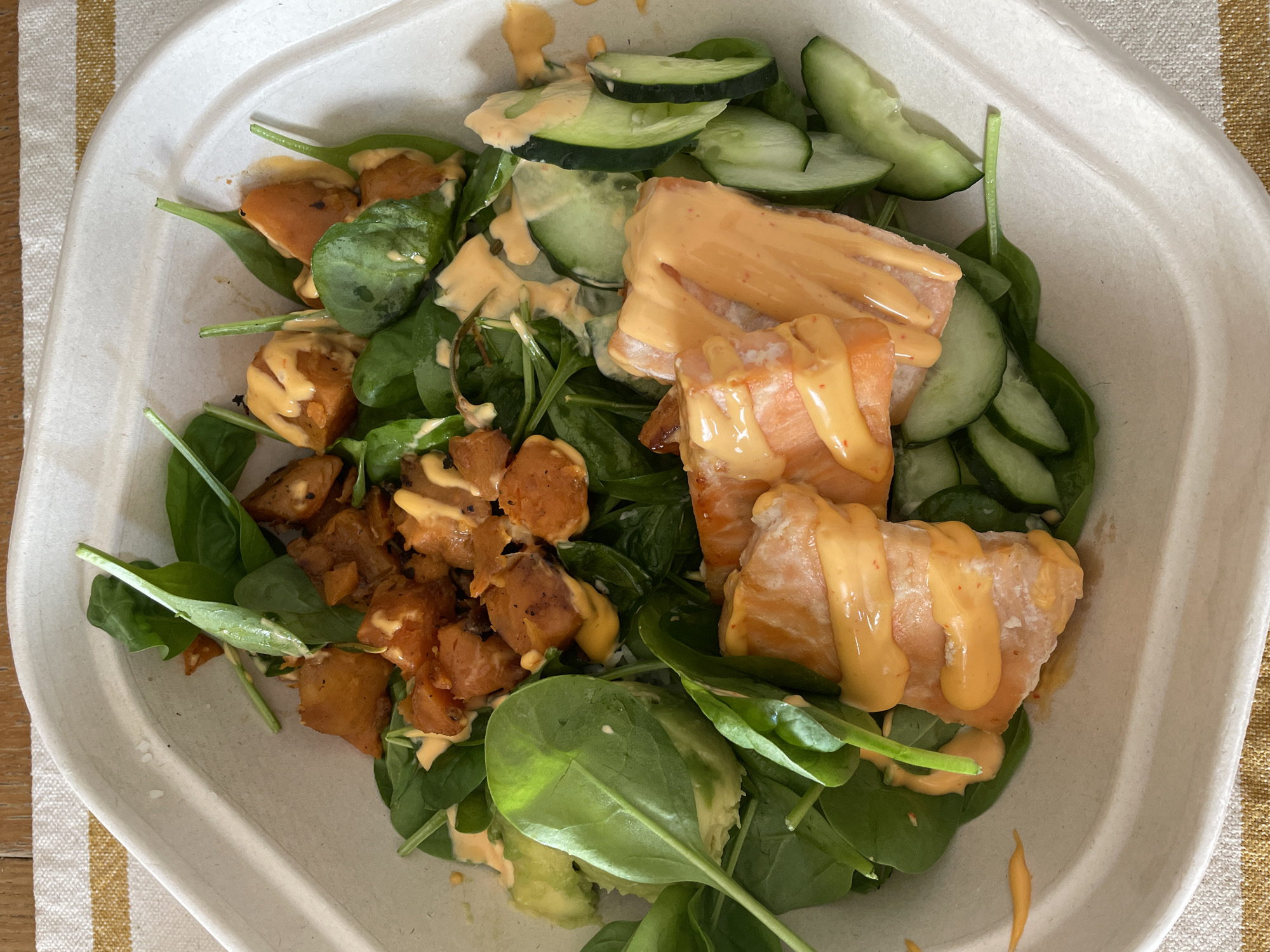 Salmon bowl lunch in Milan