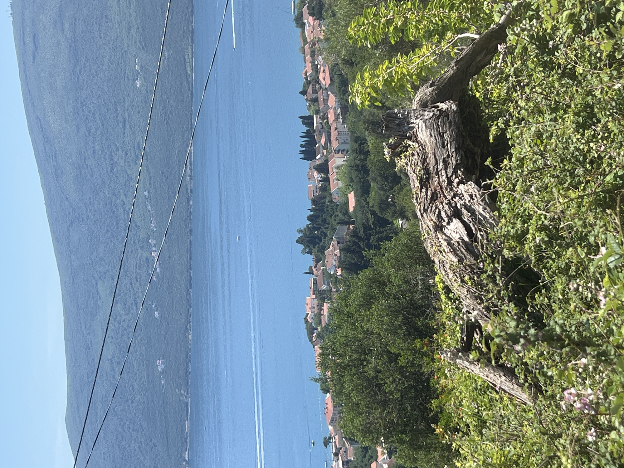 Tourist documents scenic Bay of Kotor views from Baošići, Montenegro