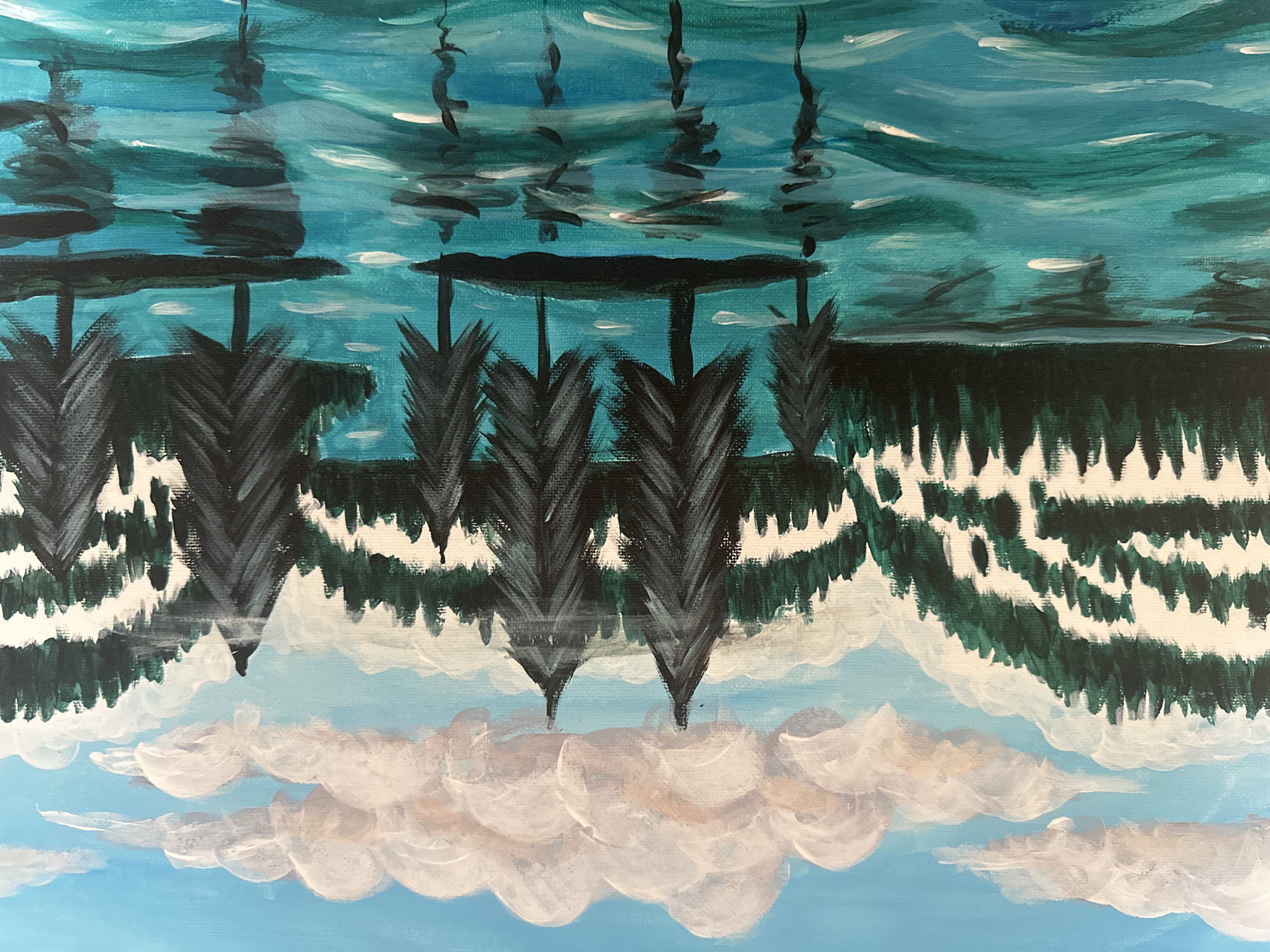 Inverted landscape painting with reflections observed in Sofia