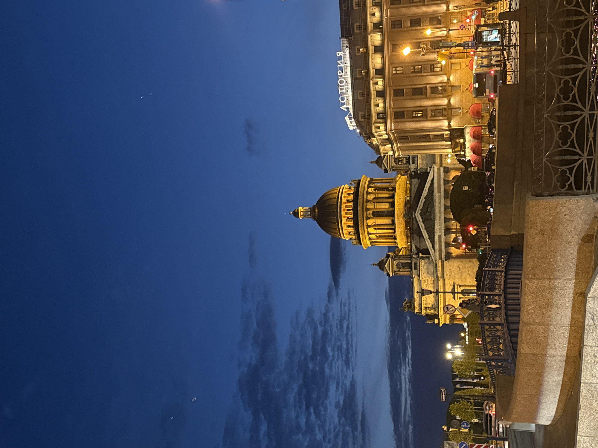 Evening illumination of Kazan Cathedral captured in Saint Petersburg