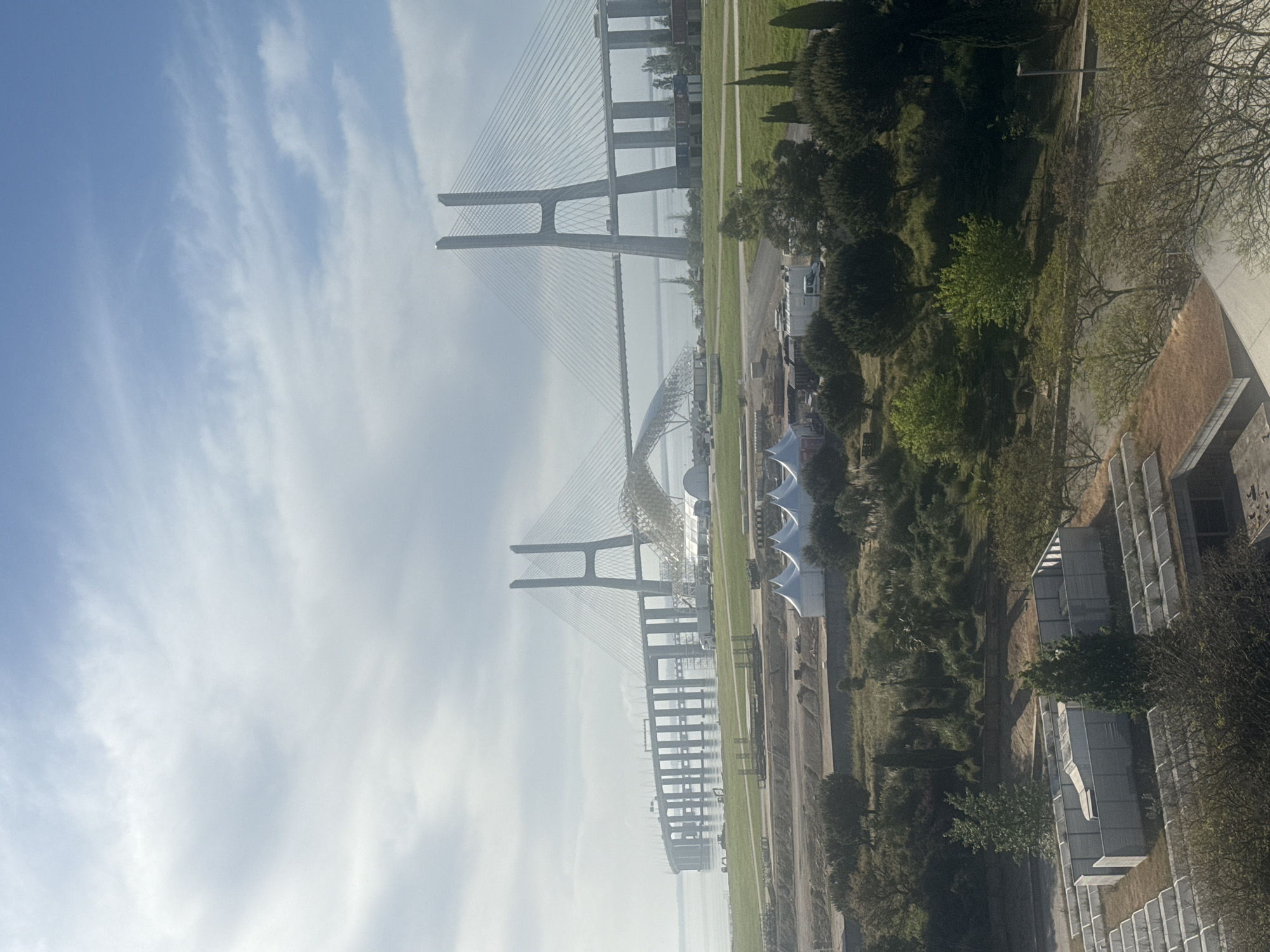 Vasco da Gama Bridge photographed under cloudy skies in Portugal