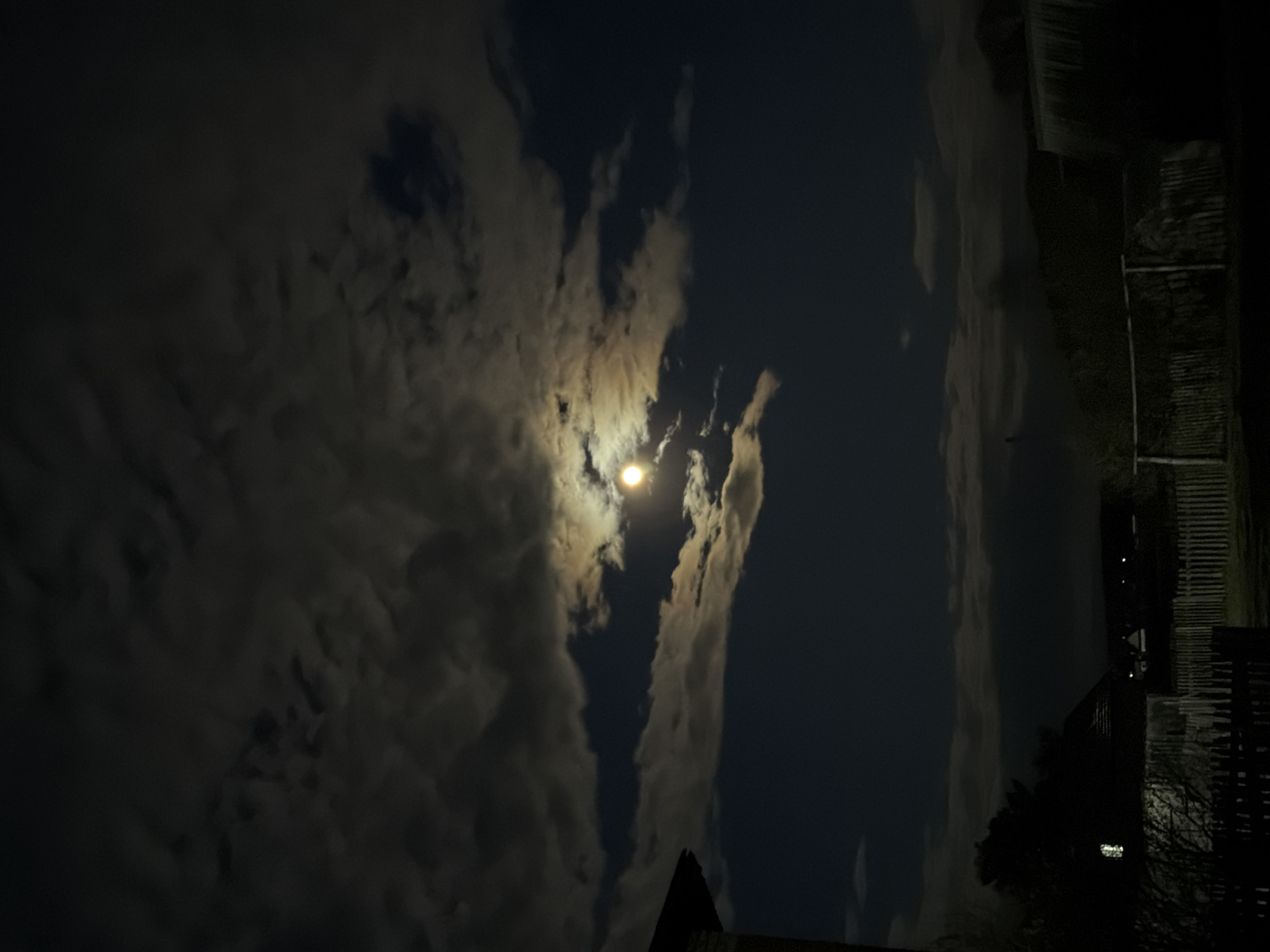 Moonlit evening documented in rural Rusalevka, Russia