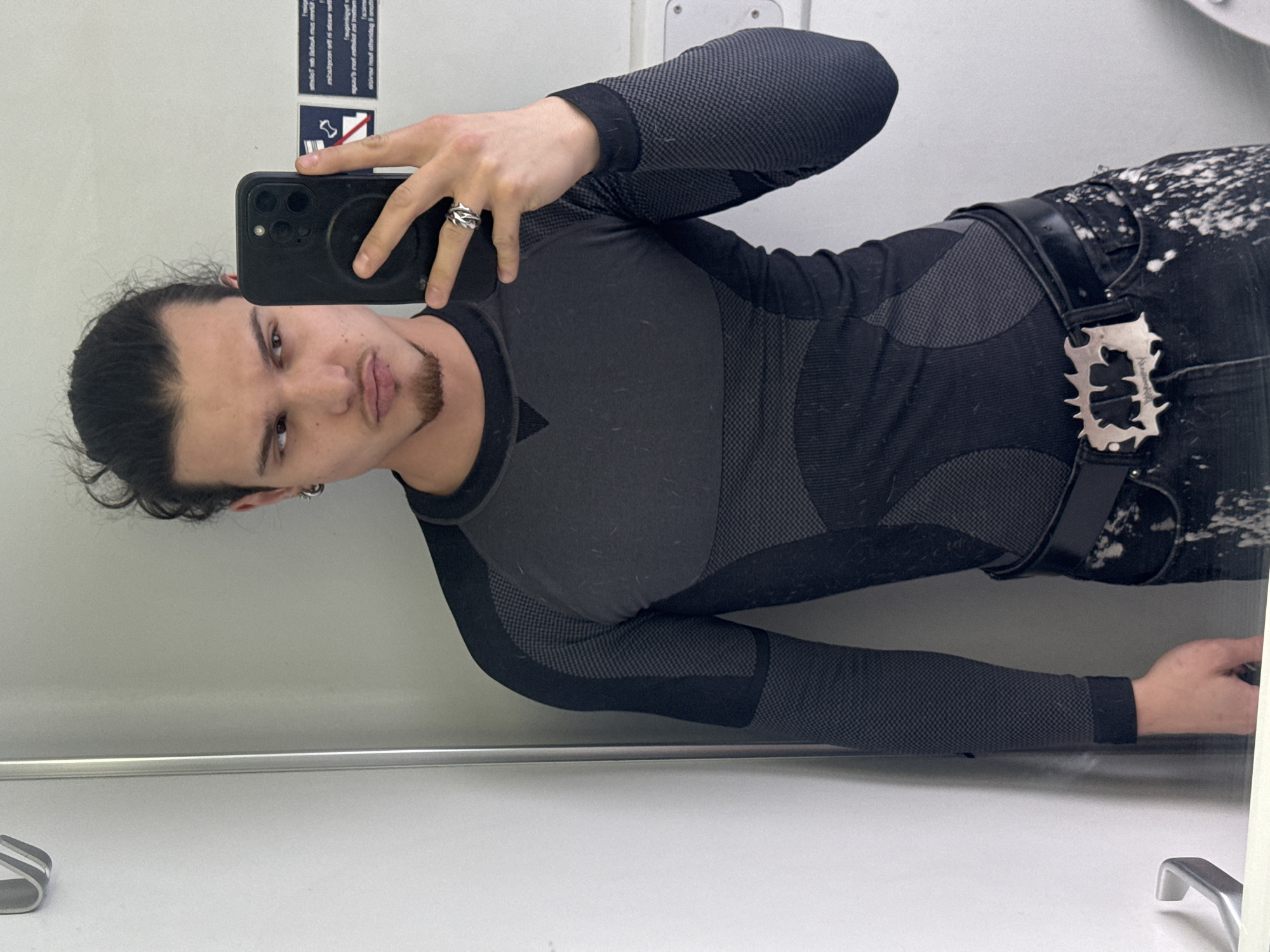 Man takes selfie in public restroom, Klisura Bulgaria