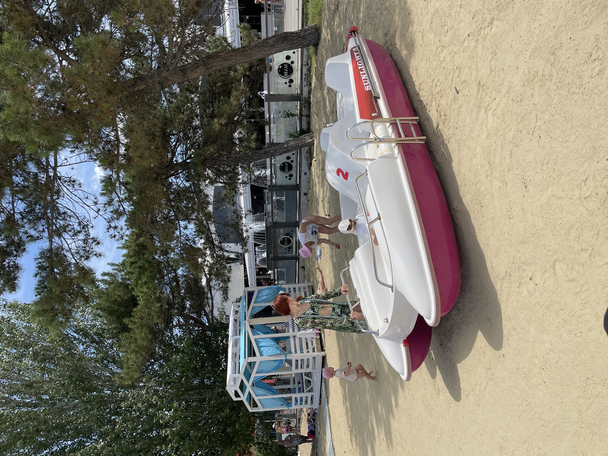 Summer morning at Anapa's beach and waterpark promenade