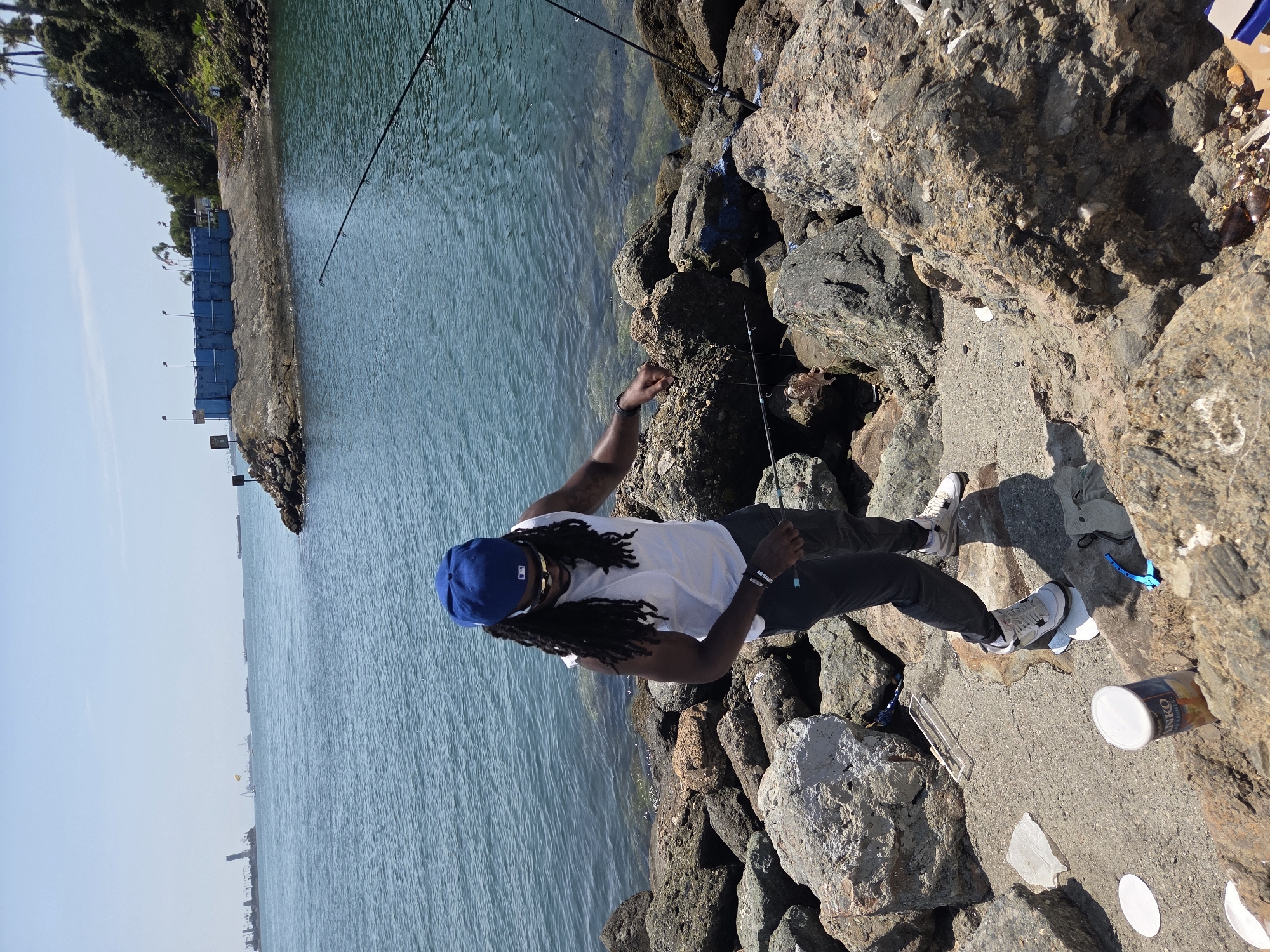 Fishing and beach activity along the Long Beach breakwater