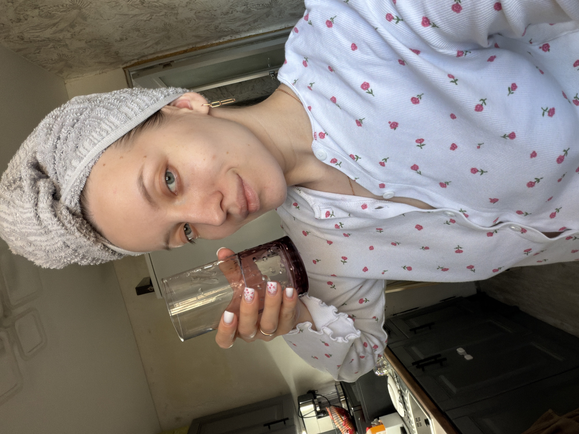 Woman documents morning routine with skincare and family time