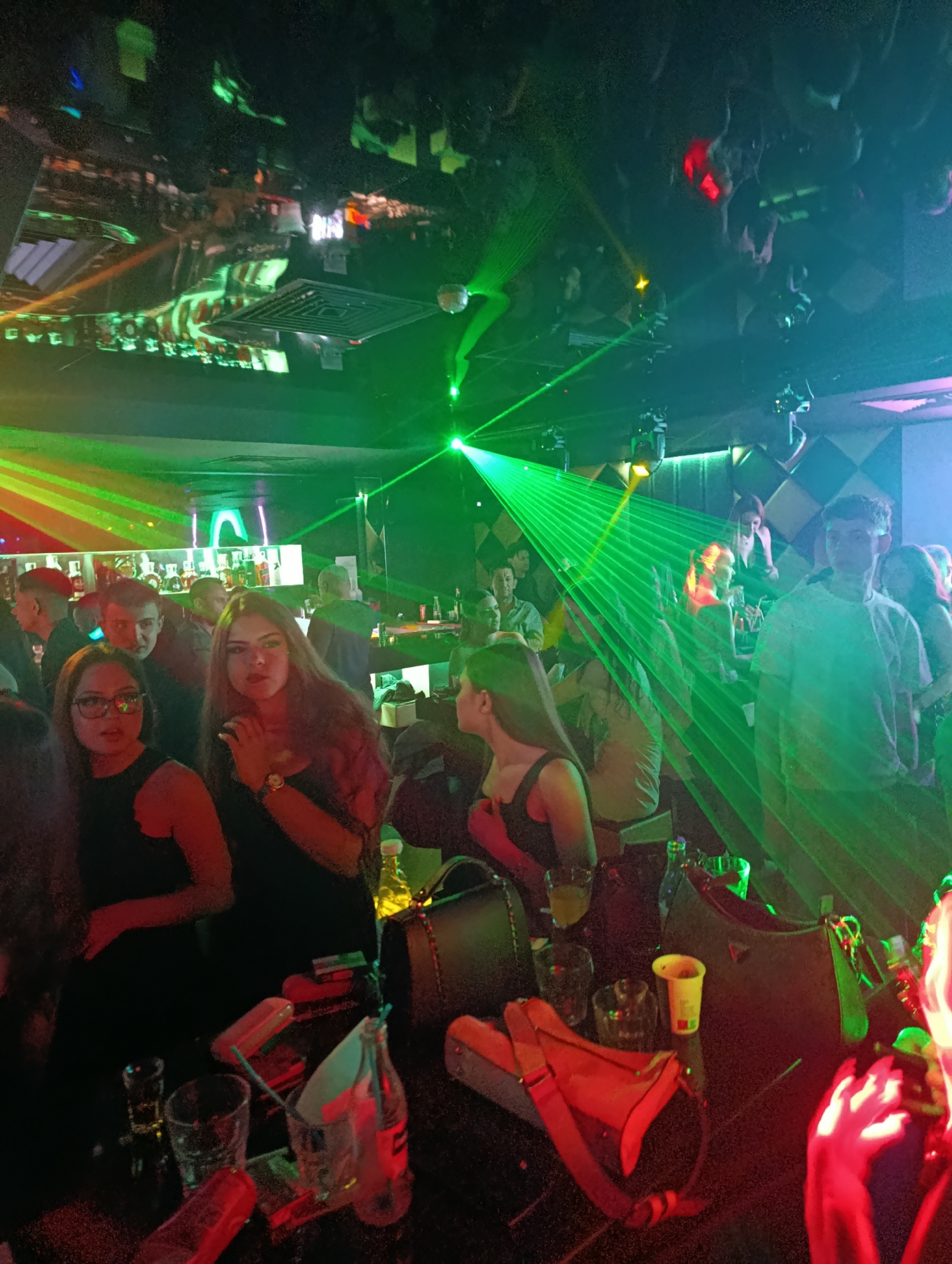 Nightclub scene with laser lights documented in Silistra, Bulgaria