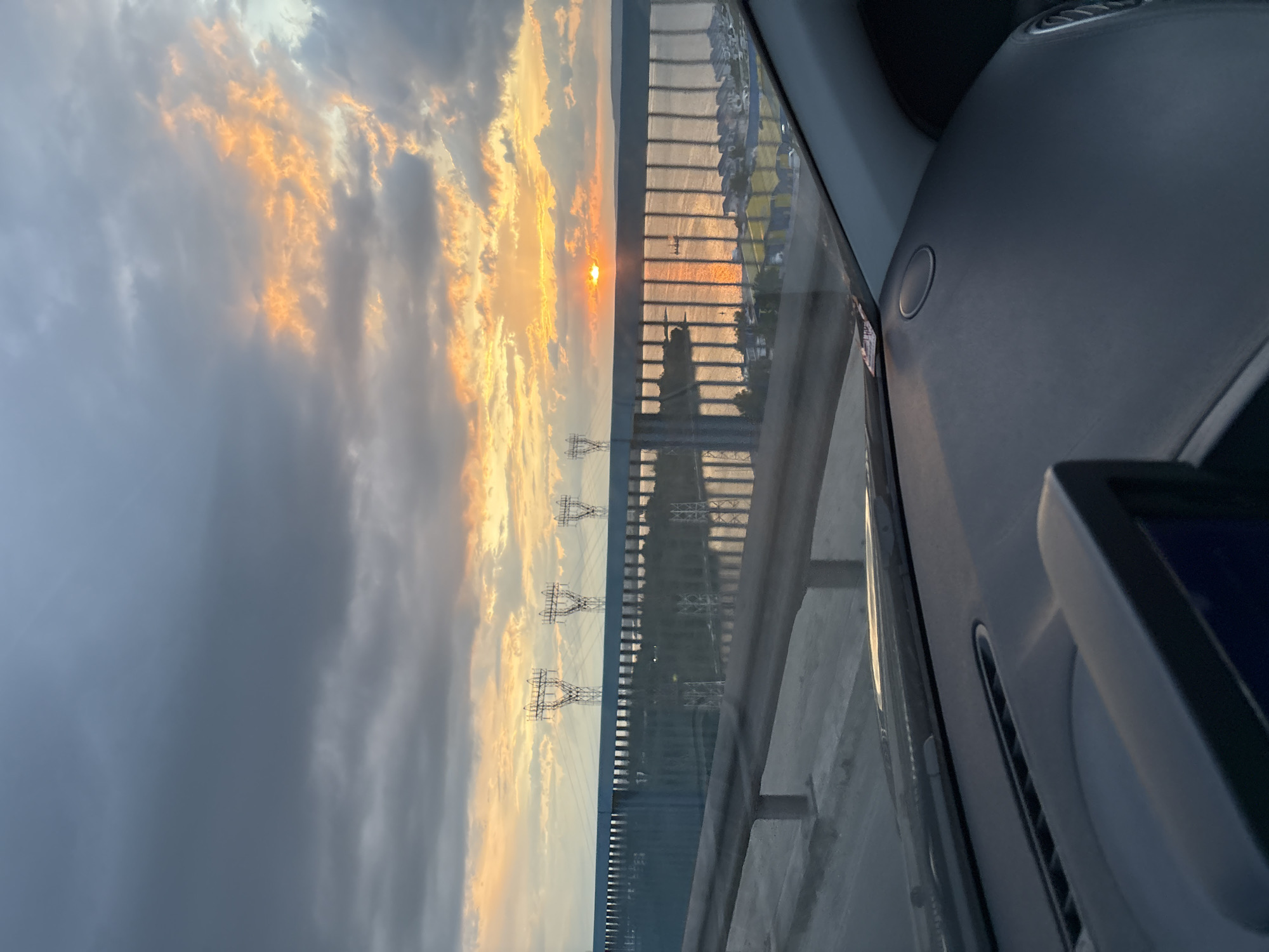 Sunset captured from vehicle crossing bridge in Varna, Bulgaria