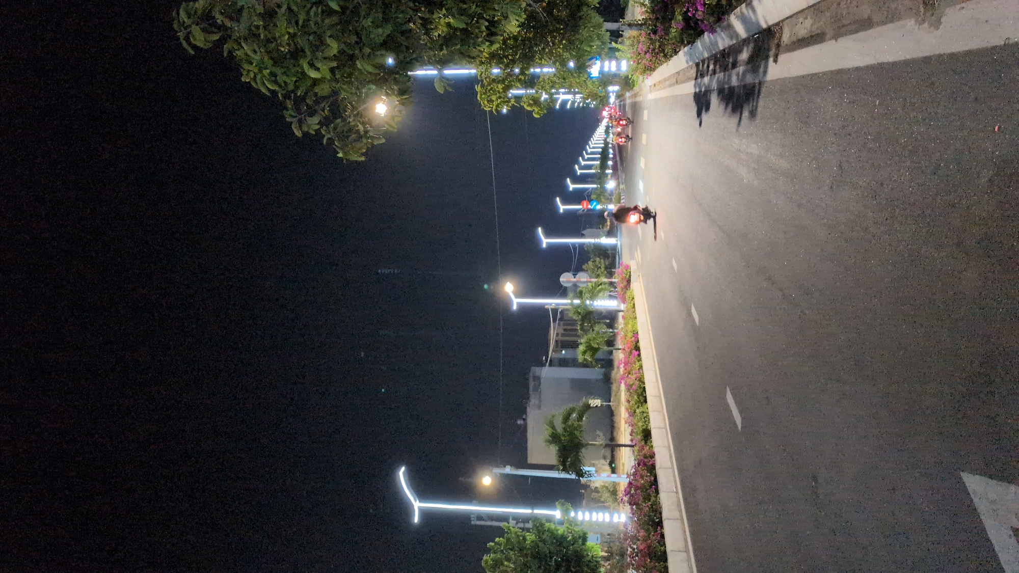 Night street scene captured in Phan Rang city, Vietnam