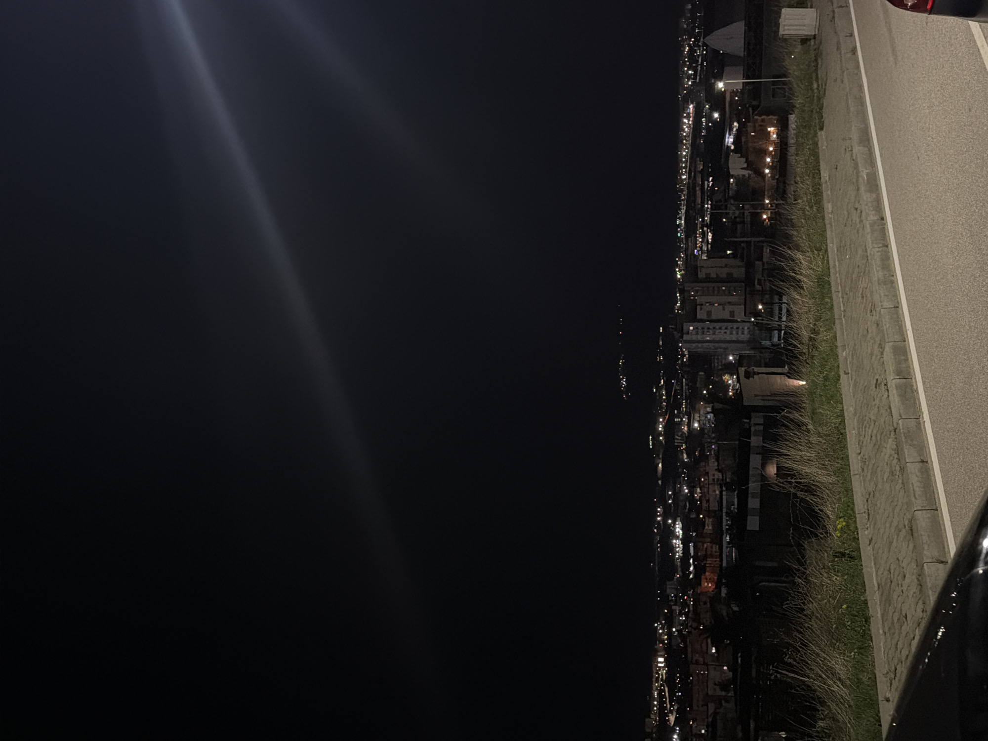 Nighttime panorama of Blagoevgrad captured from elevated roadside viewpoint