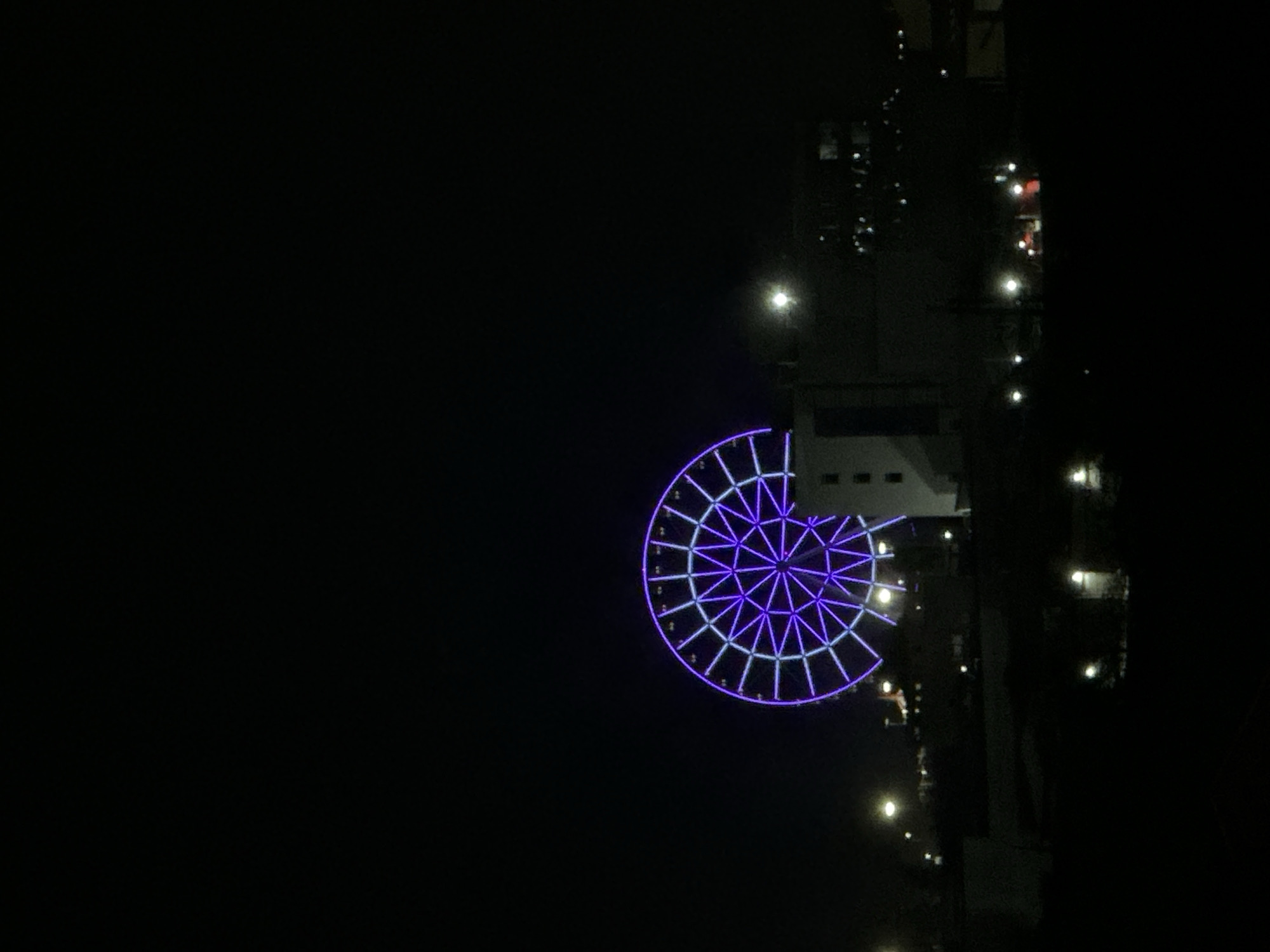 Illuminated Ferris wheel lights up Barranquilla's night skyline