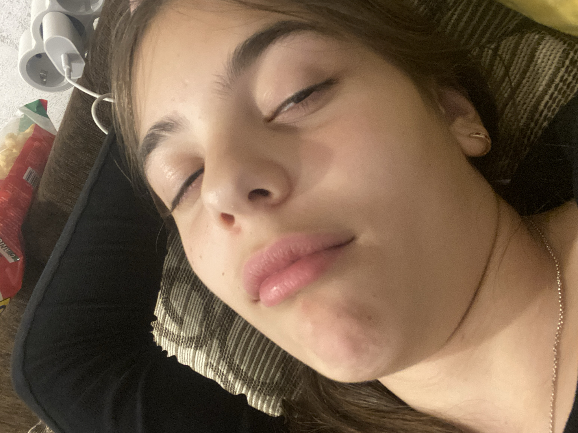 Woman's casual evening activities documented in Bulgarian home