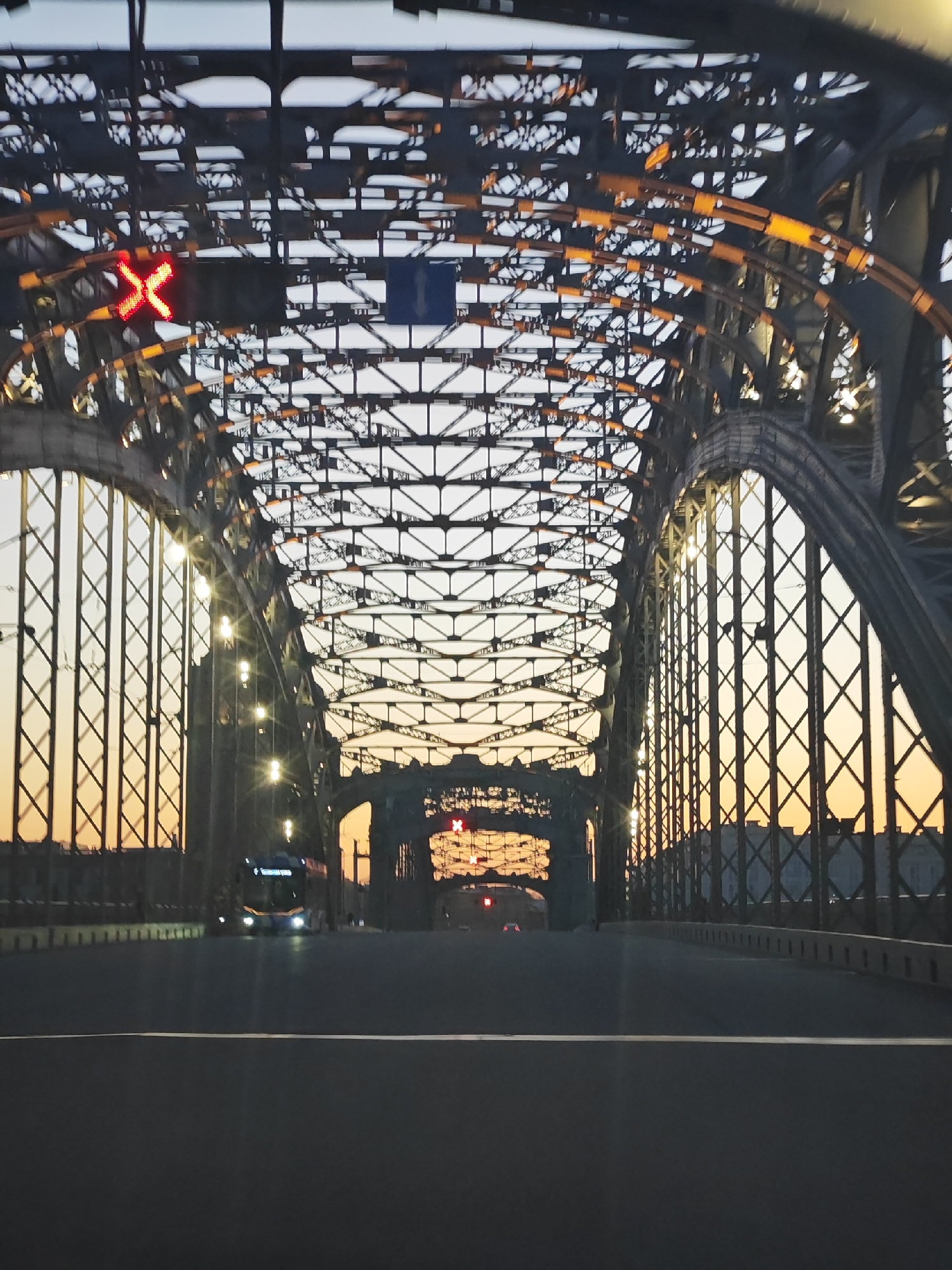 Driver crosses historic Liteyny Bridge in Saint Petersburg