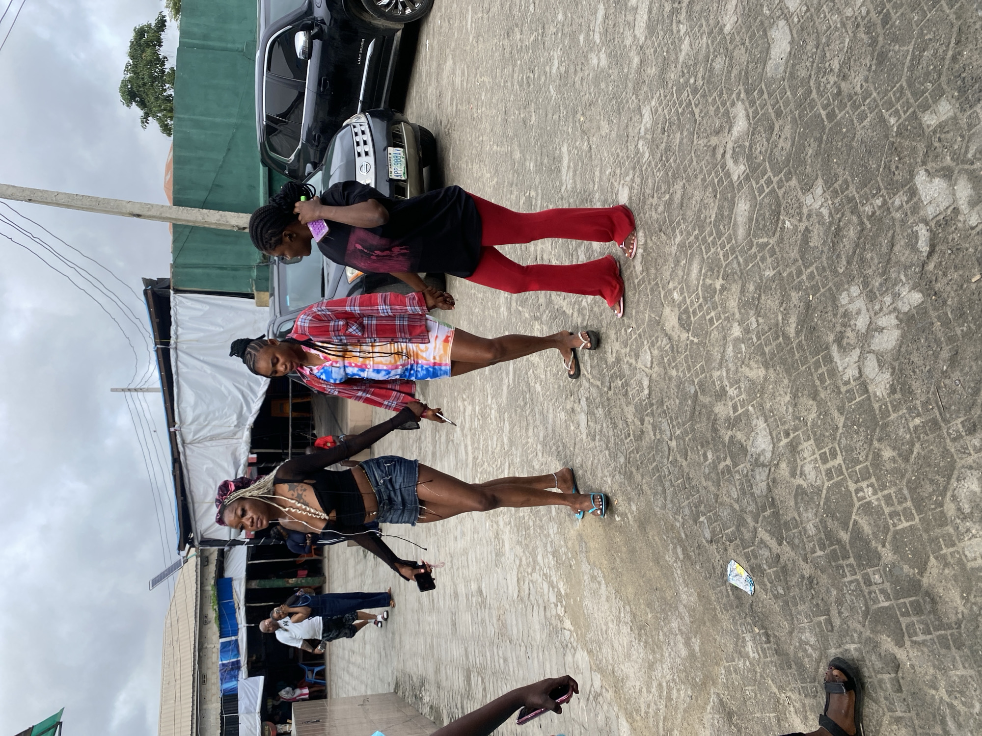 Morning activity around an outdoor hotel entertainment complex