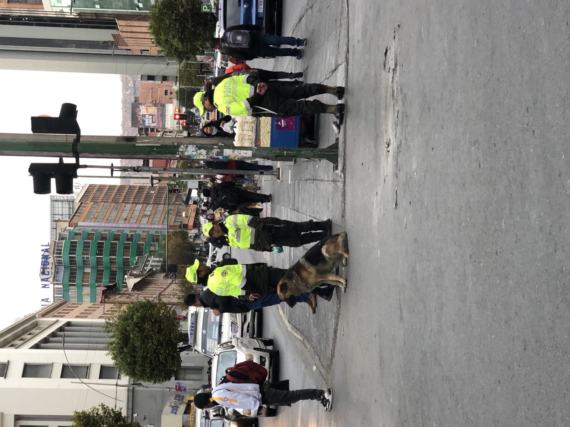 Police patrol with dog observed on La Paz sidewalk