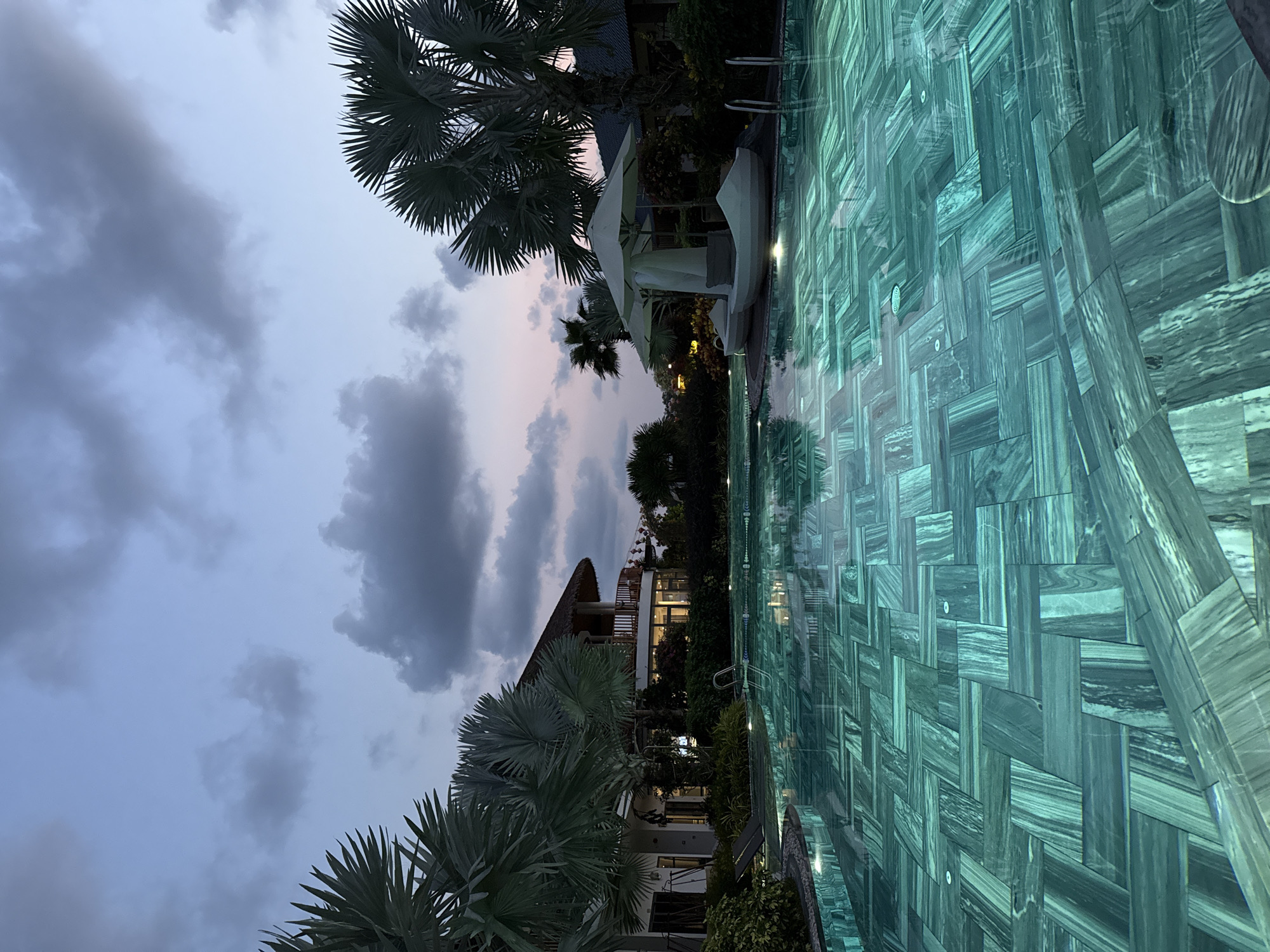 Resort pool captured at twilight in Phú Quốc Vietnam