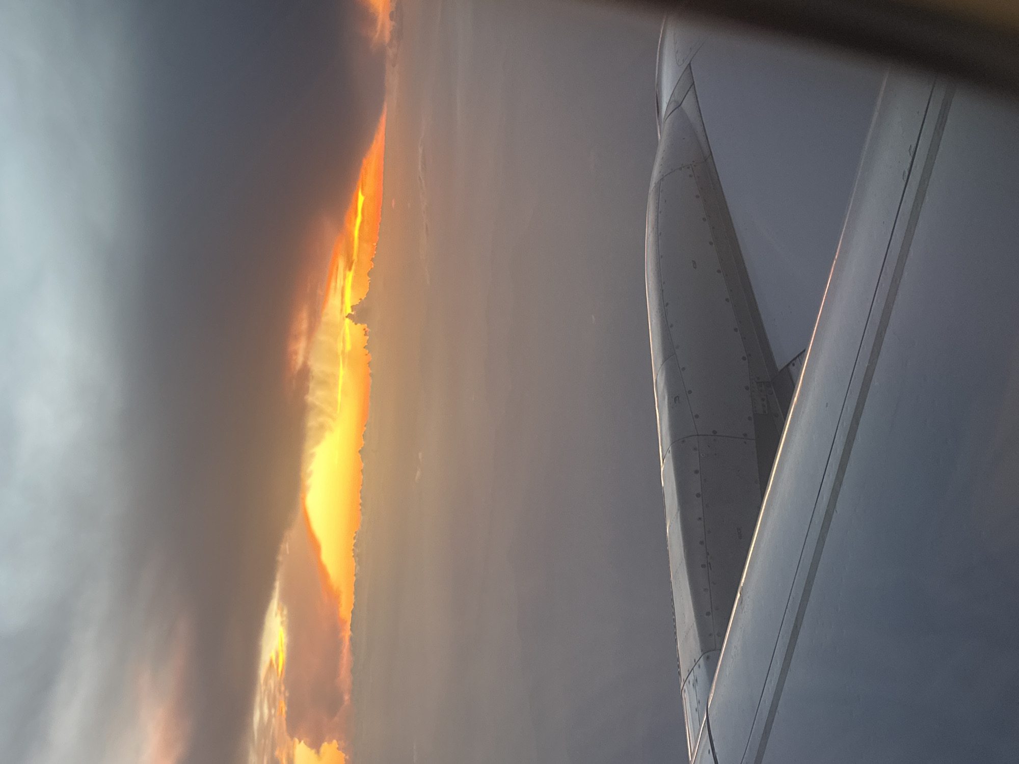 Sunset viewed from airplane window over Antalya, Turkey