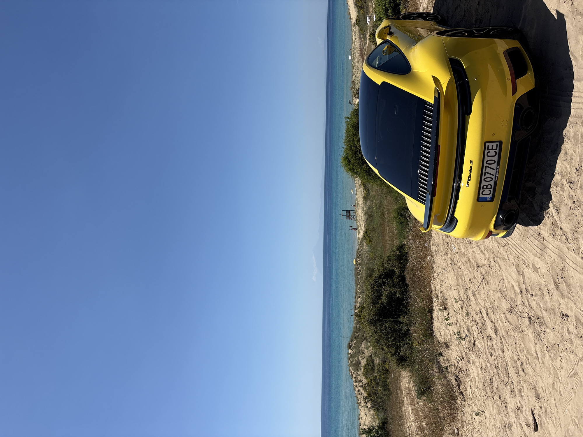 Yellow Porsche spotted at Greek beach near Nea Peramos