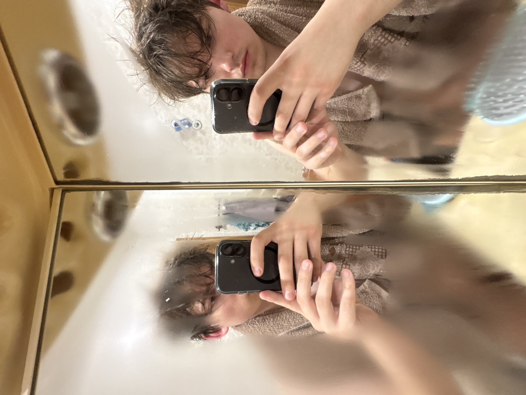 Post-shower bathroom selfie session in Dnipro, Ukraine
