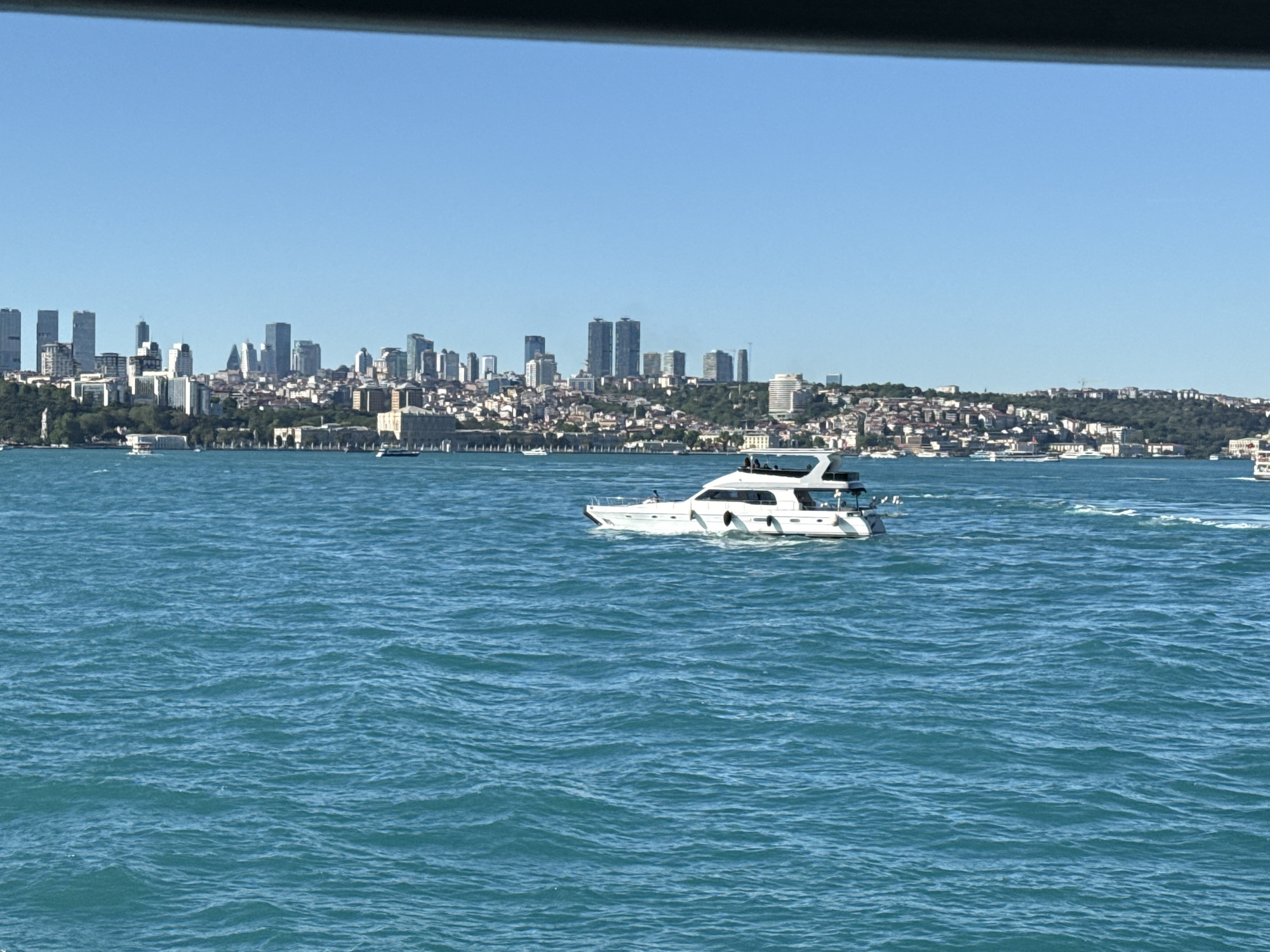 Yachts spotted on Bosporus near Beşiktaş district, Istanbul