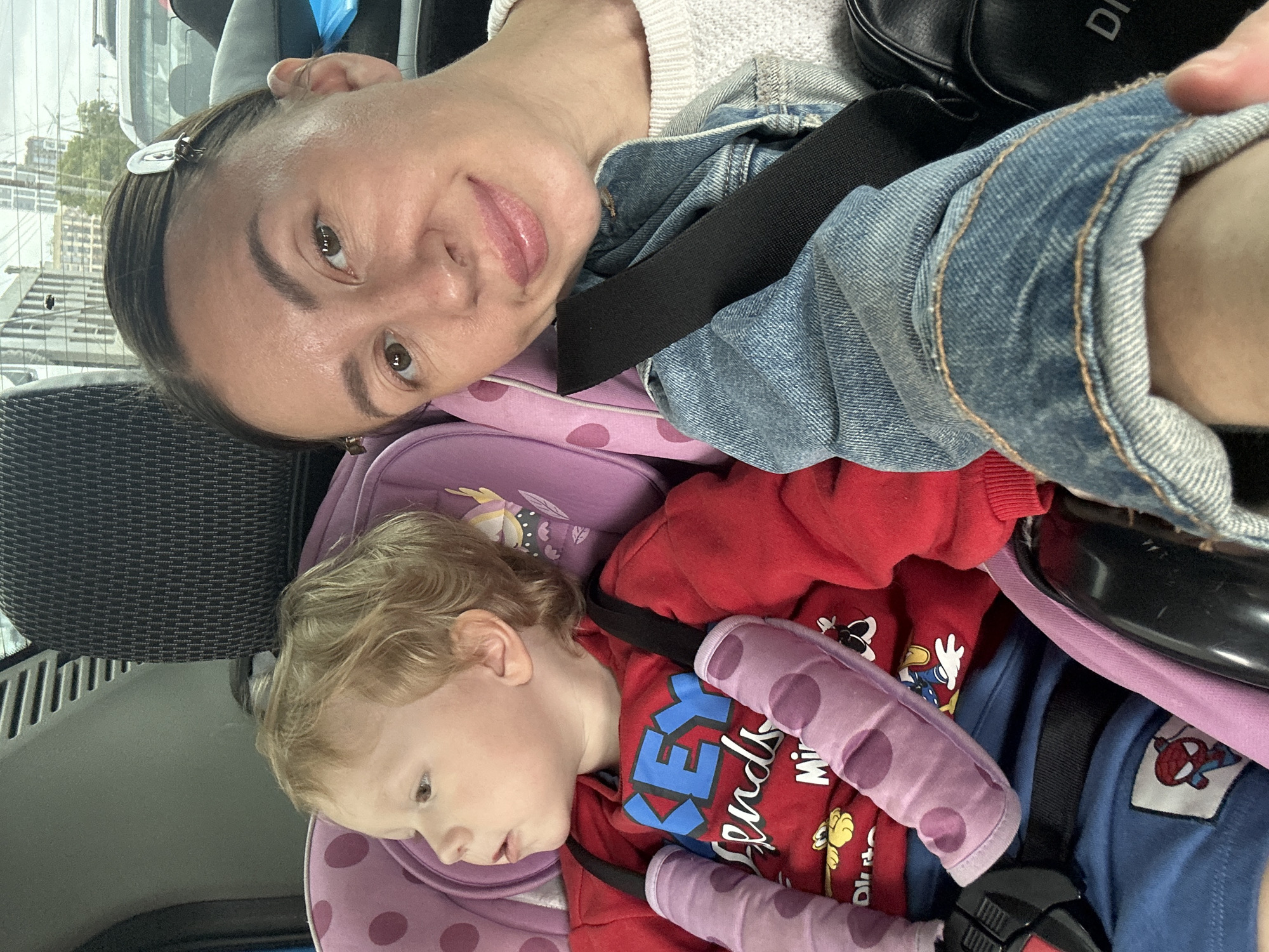 Mother and child photographed in car in Izhevsk