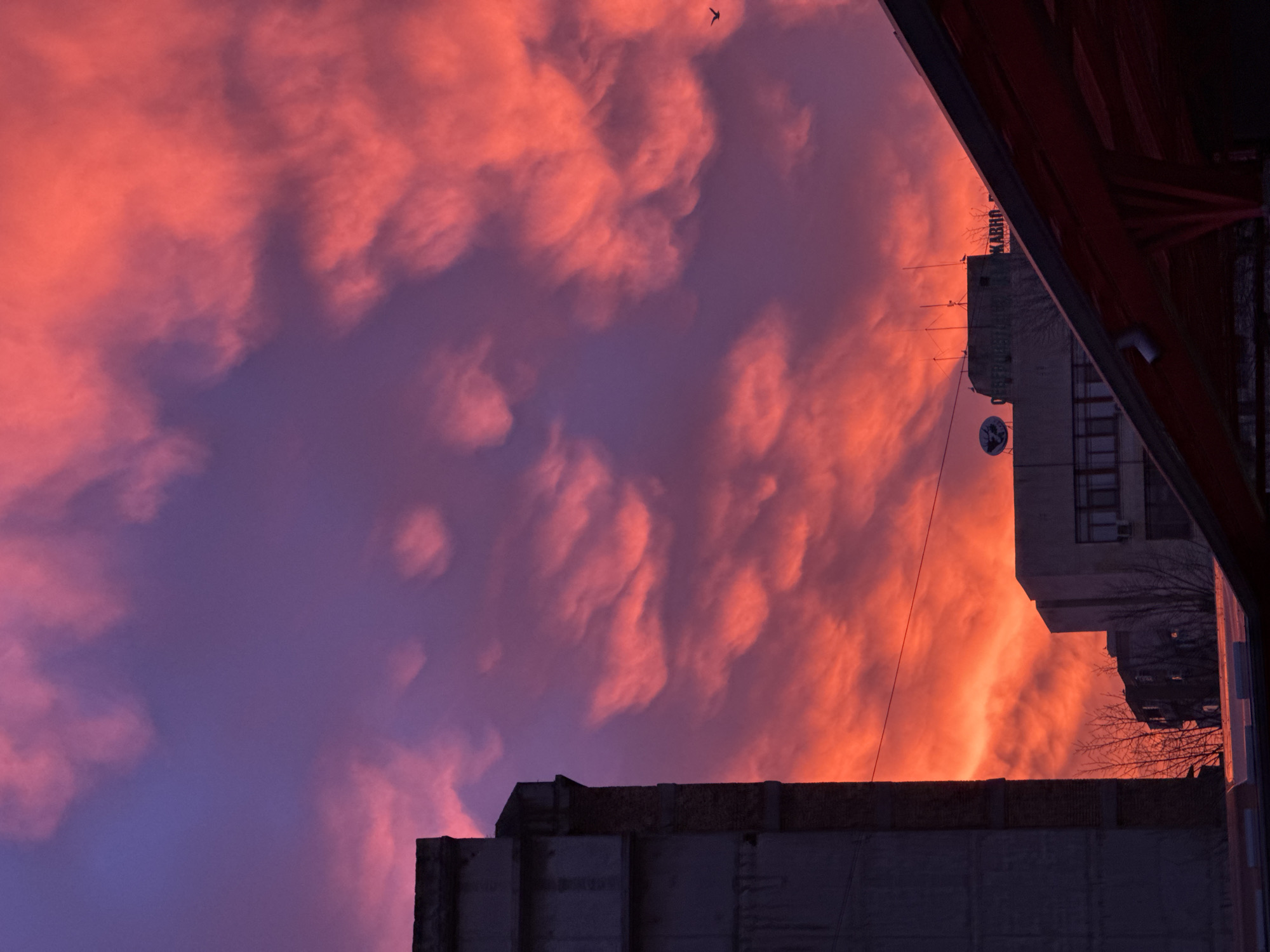 Colorful sunset photographed over Shumen, Bulgaria construction site