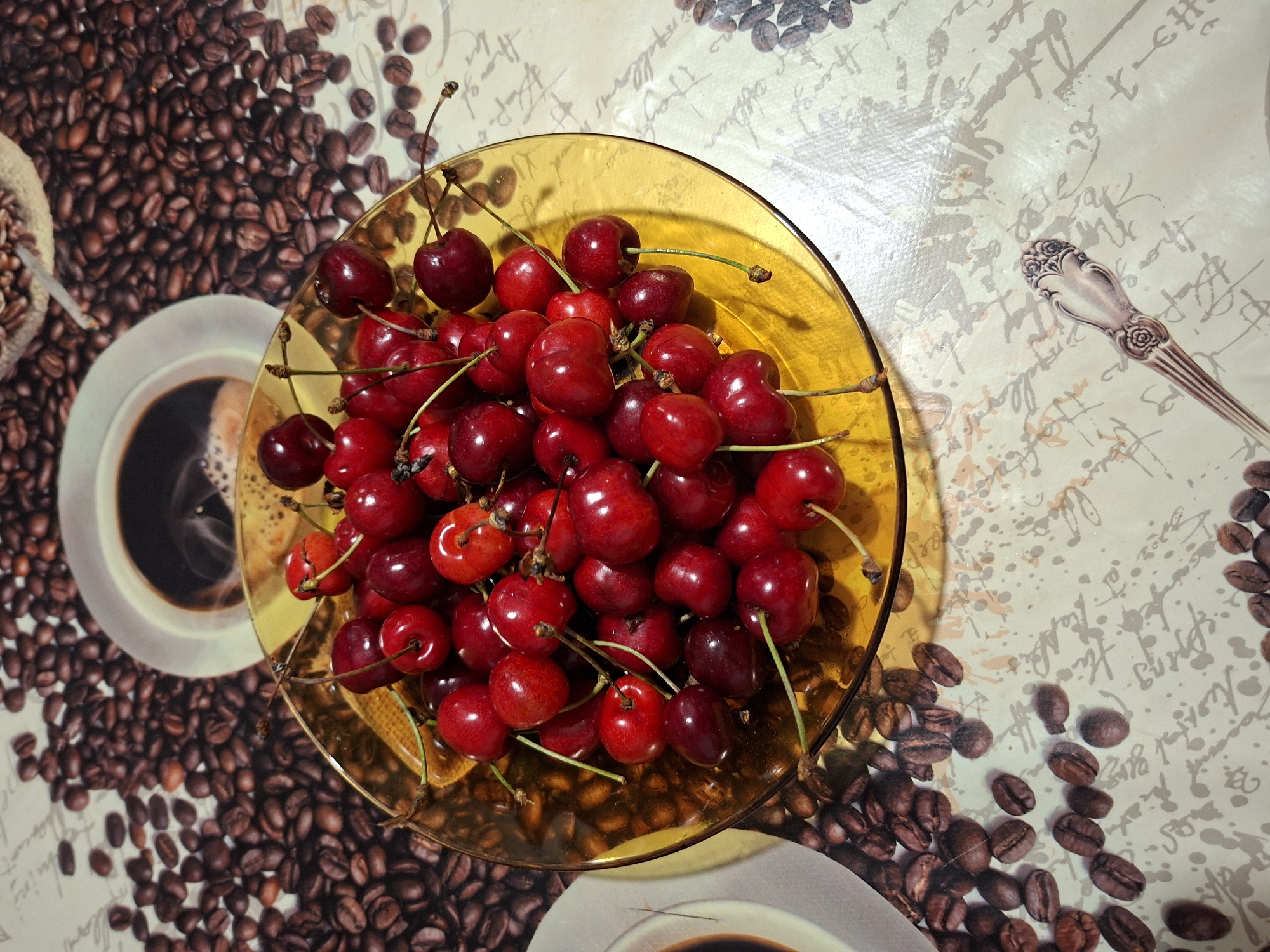 Fresh cherries on glass plate in Gabrovo