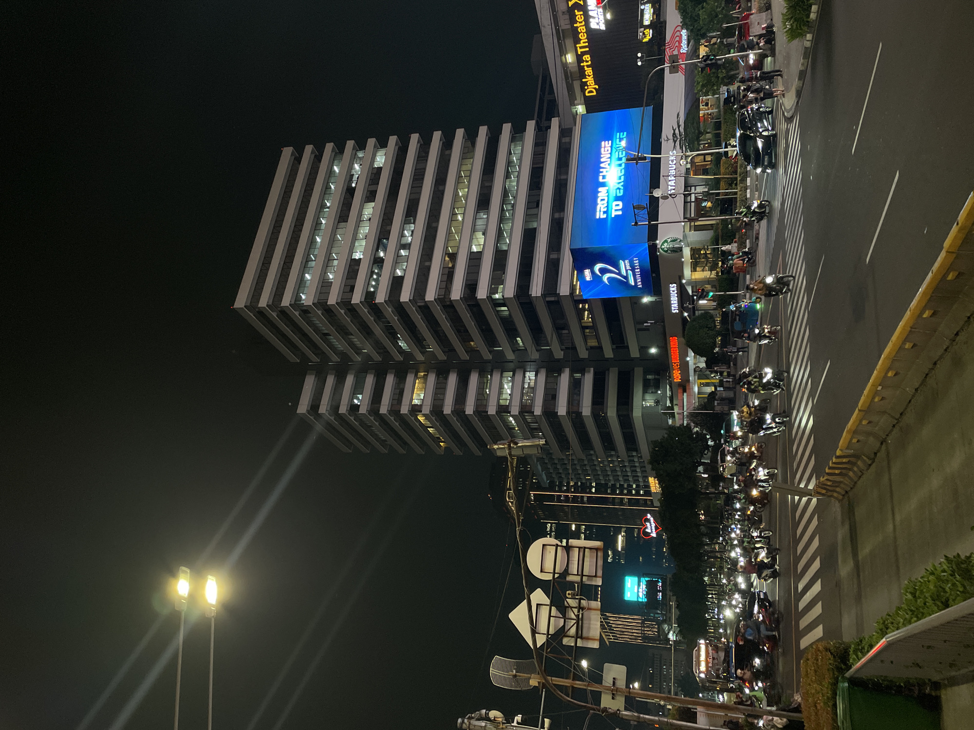 Central Jakarta nighttime traffic and pedestrian activity documented